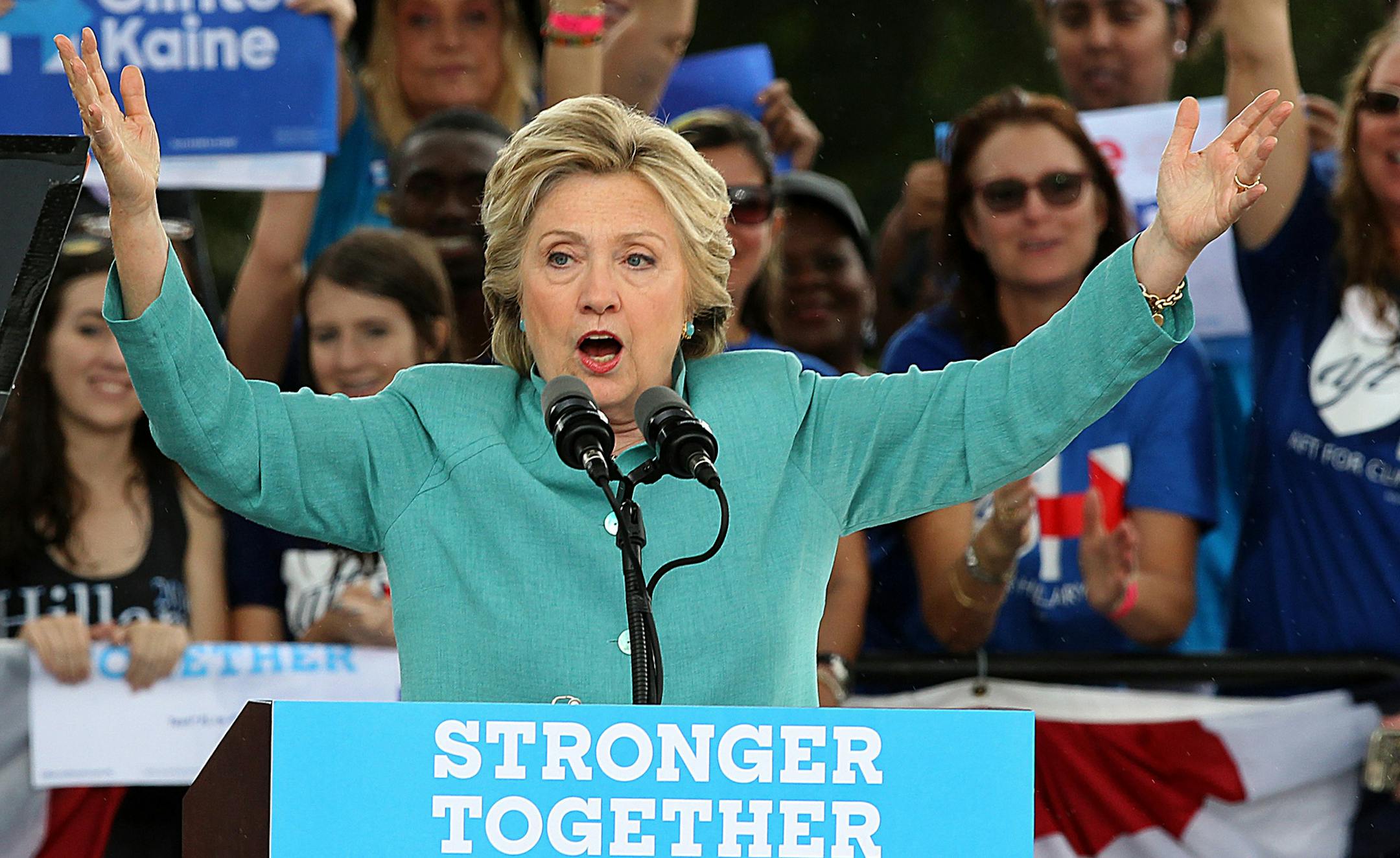 Democratic presidential candidate Hillary Clinton speaks during a campaign rally at C.B. Smith Park in Pembroke Pines, Fla., on Saturday, Nov. 5, 2016. (Pedro Portal/El Nuevo Herald/TNS) ORG XMIT: 1210446
