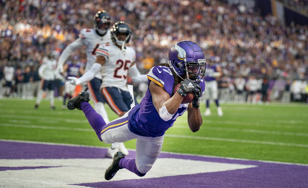 The Vikings’ K.J. Osborn could the beneficiary of more three-receiver sets.