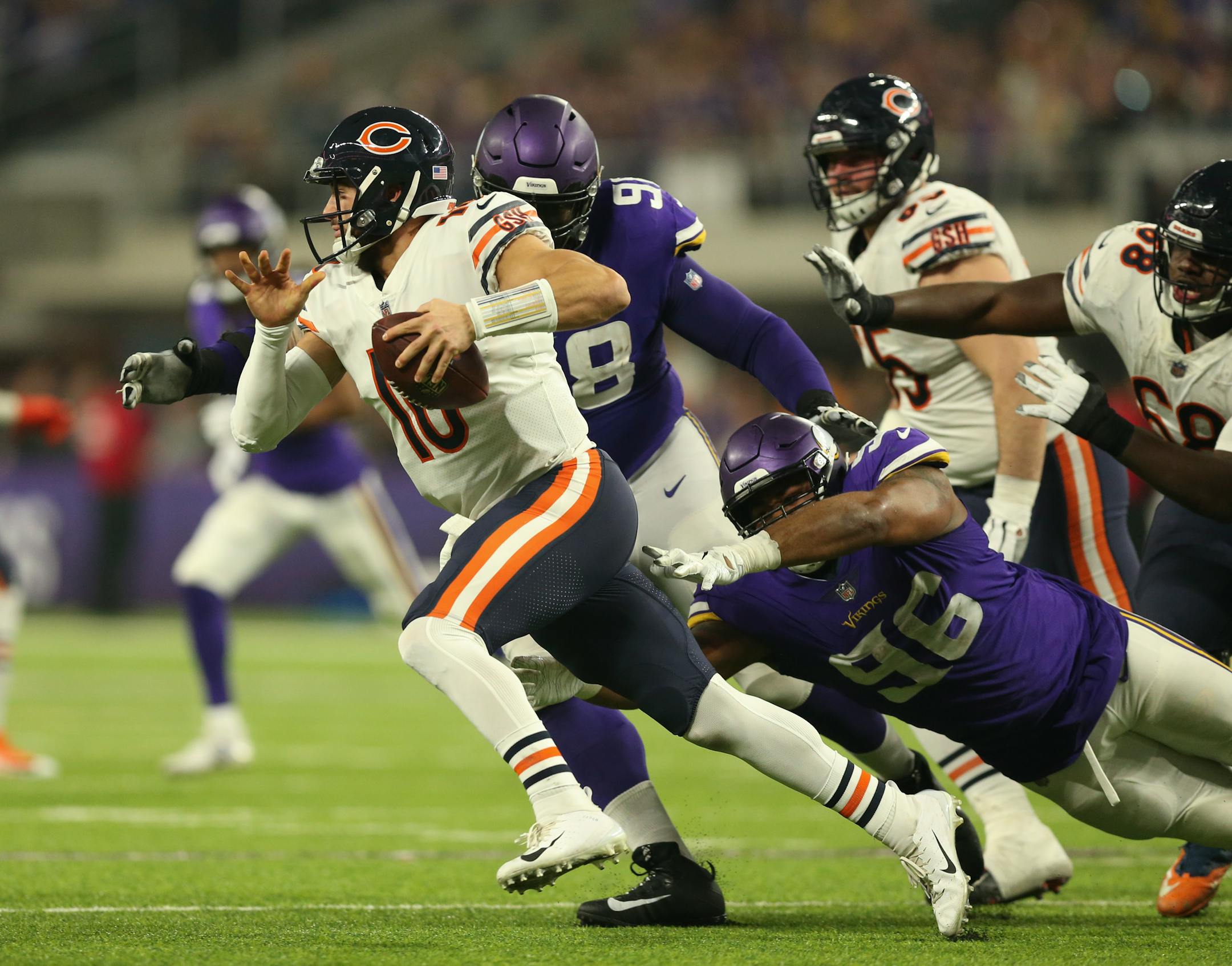 Bears quarterback Mitchell Trubisky scrambled for for a five yard gain in the third quarter