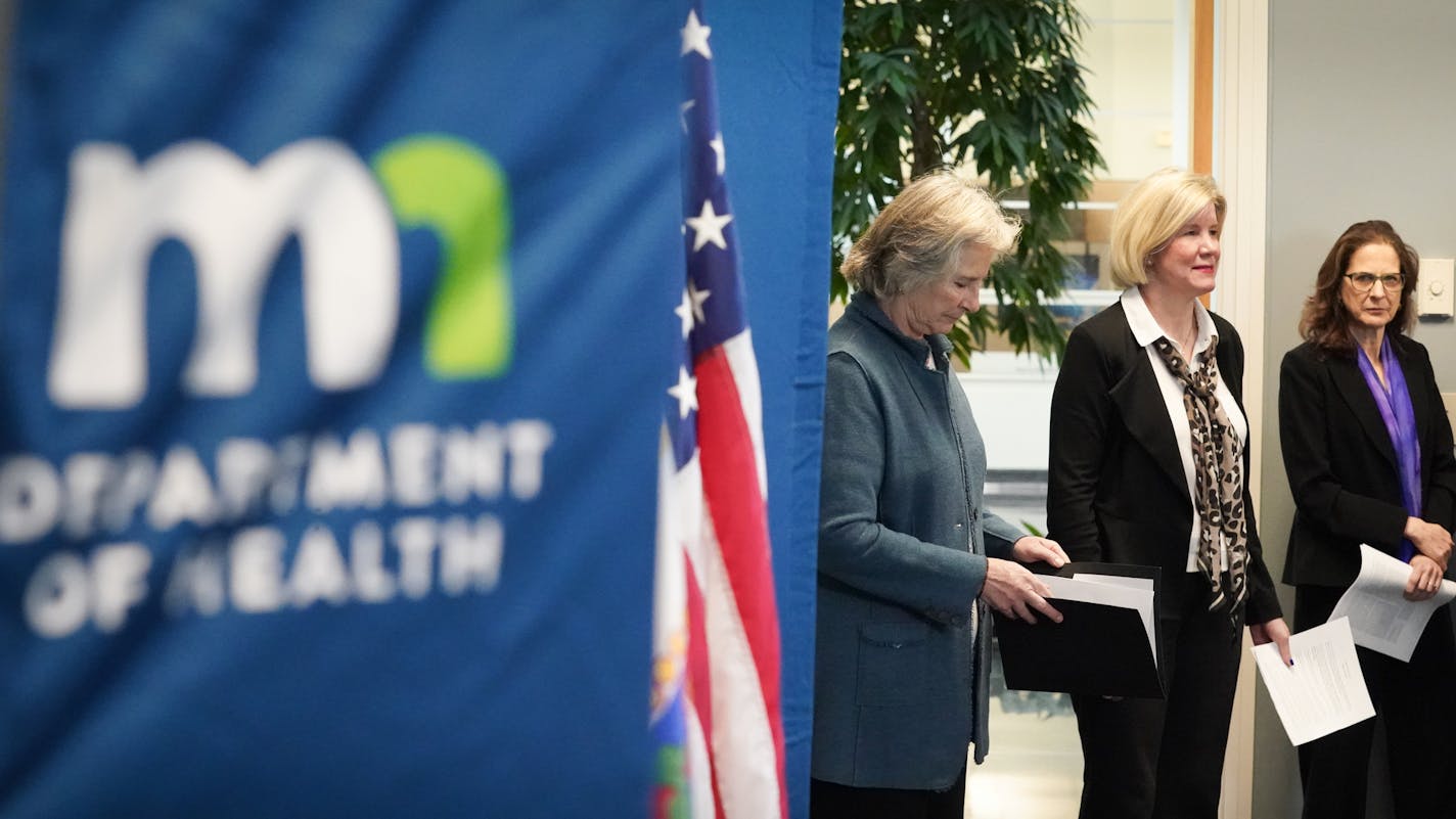 Minnesota Health Commissioner Jan Malcolm, Infectious Disease Director Kris Ehresmann and State Epidemiologist Dr. Ruth Lynfield prepared for a briefing to outline how the state has been preparing for the 2019 coronavirus.