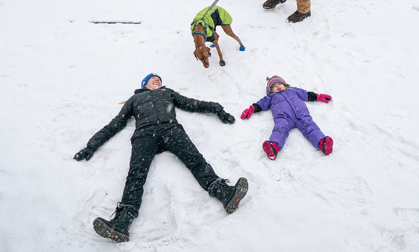 Mackenzie and Liesl, 3, made some snow angels in the park. Havey, husband Jason and their kids Liesl, 3, and Liv, 5-months, along with their Vizsla Welly had some winter fun in Arden Park, Edina, Minnesota. ] GLEN STUBBE • glen.stubbe@startribune.com Monday, December 30, 2019 Mackenzie Havey, husband Jason and their kids Liesl, 3, and Liv, 5-months, along with their Vizsla Welly had some winter fun in Arden Park, Edina, Minnesota. EDS, Gear details if you are interested: Welly's Gear: Stunt Pupp