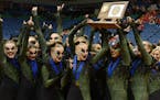 The Faribault Emeralds celebrated their announcement of first place in the Class 3A dance team tournament in February at Target Center.