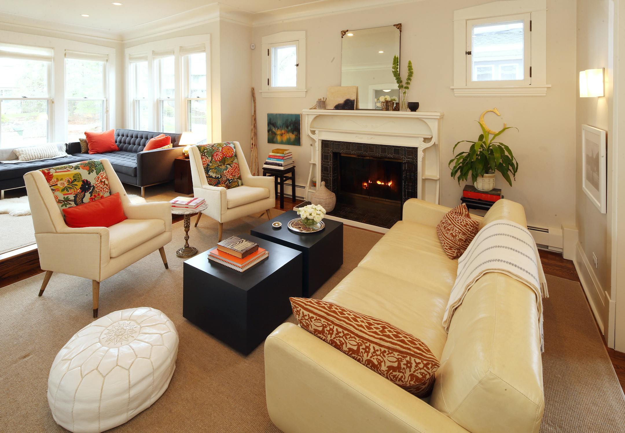 Megan Collins mingles vintage and modern budget-friendly furnishings that can sustain the wear and tear of three children. She hangs artwork at kid’s-eye level.