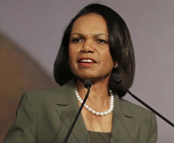 FILE - In this March 15, 2014 file photo, former Secretary of State Condoleezza Rice gestures while speaking at the California Republican Party 2014 S