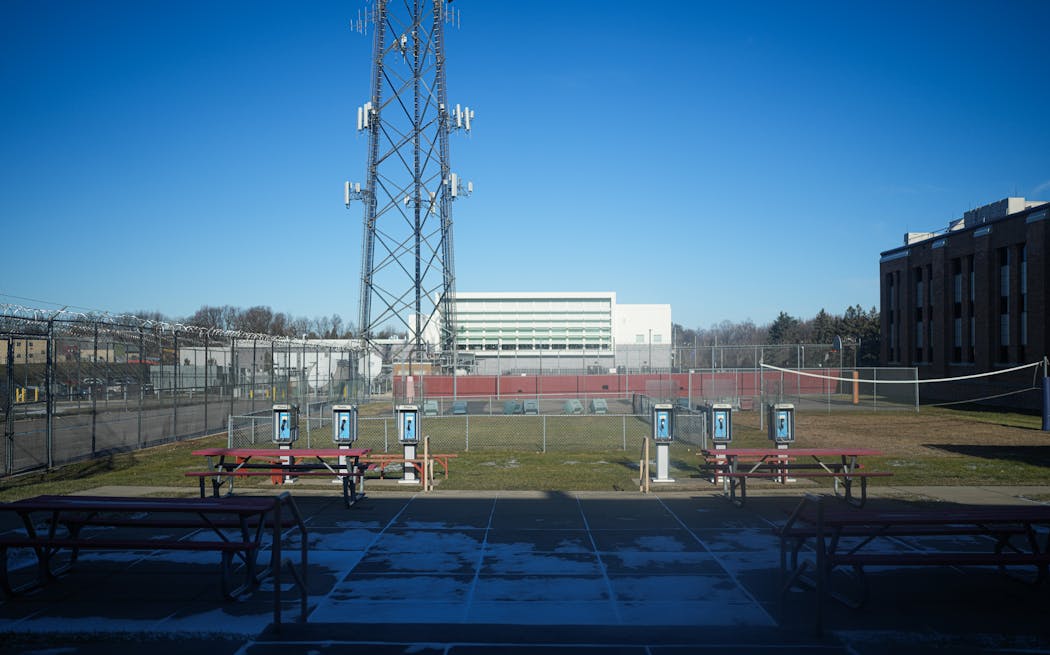 The outdoor recreation area of the Hennepin County Adult Corrections Facility, where residents are allowed to use the telephone.