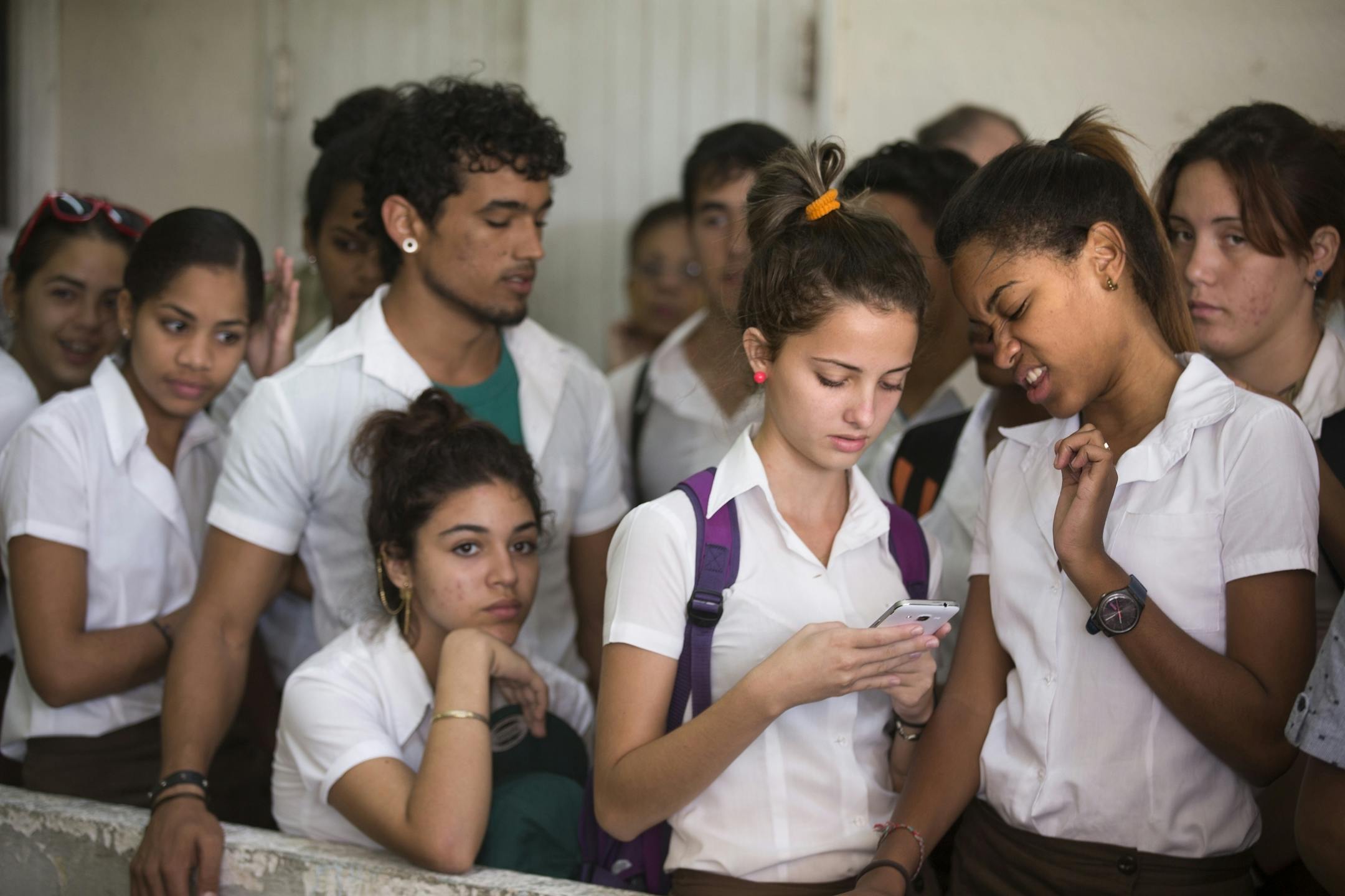 Students wait for a concert to begin at the Escuela Nacional de Musica in Havana, Cuba on Thursday, May 14, 2015.