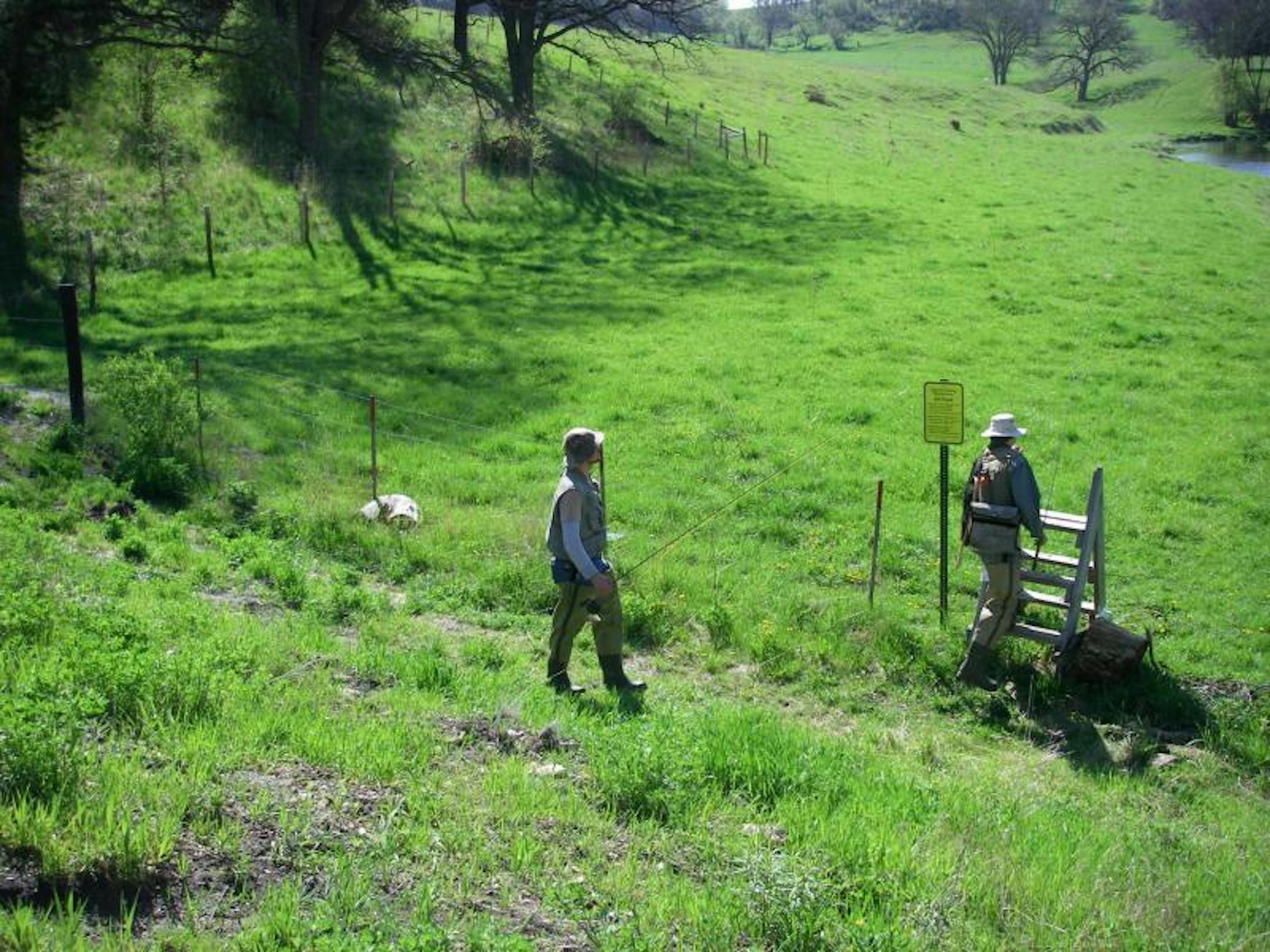 Anglers entering a Minnesota fishing easement.