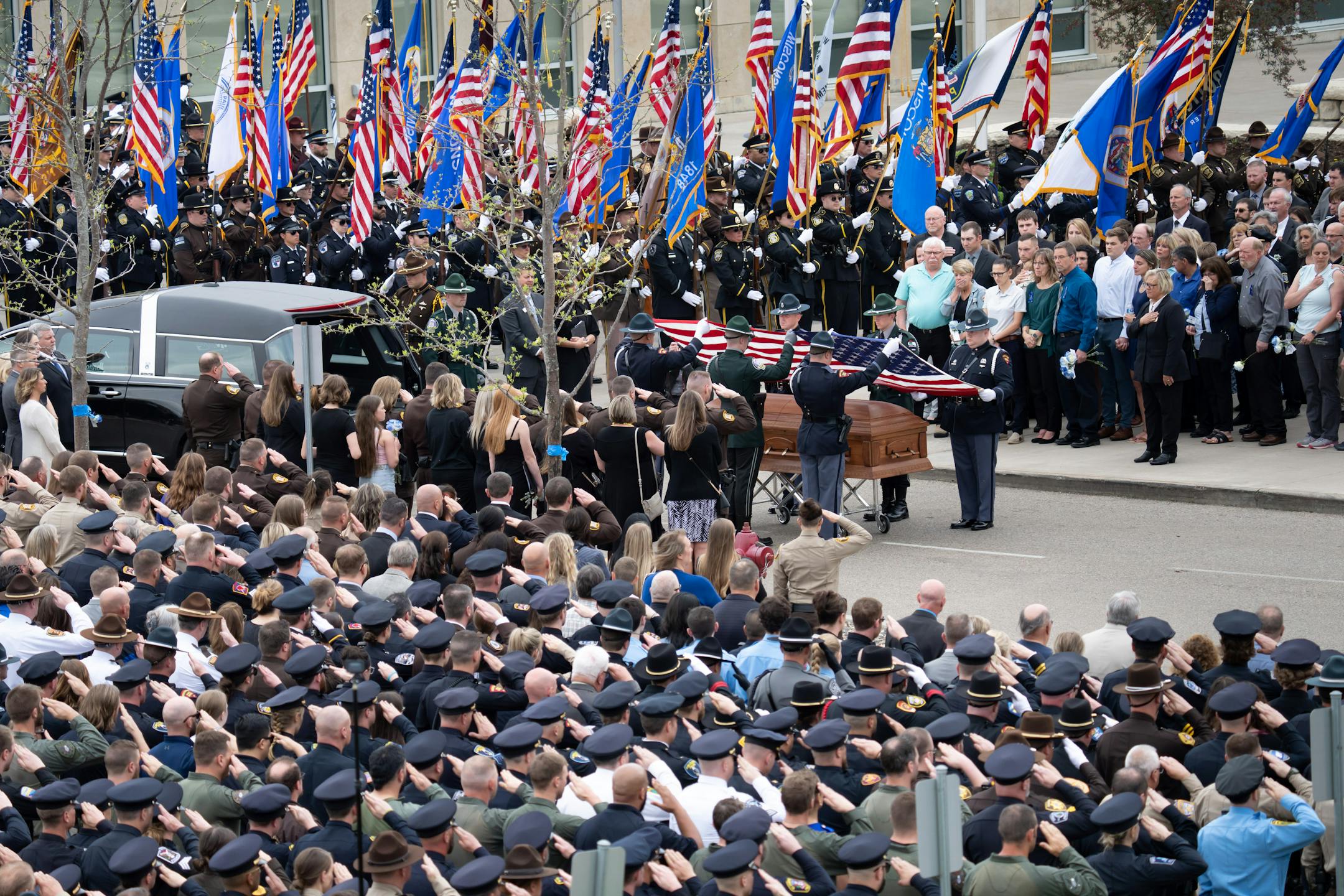 Over a thousand law enforcement officers from around the U.S. gathered for Funeral services for St. Croix County Sheriff's Deputy Kaitie Leising who was shot and killed on Saturday evening Friday, May 12, 2023  Hudson, Wis.