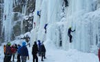 Ice climbing during the Sandstone Ice Festival.