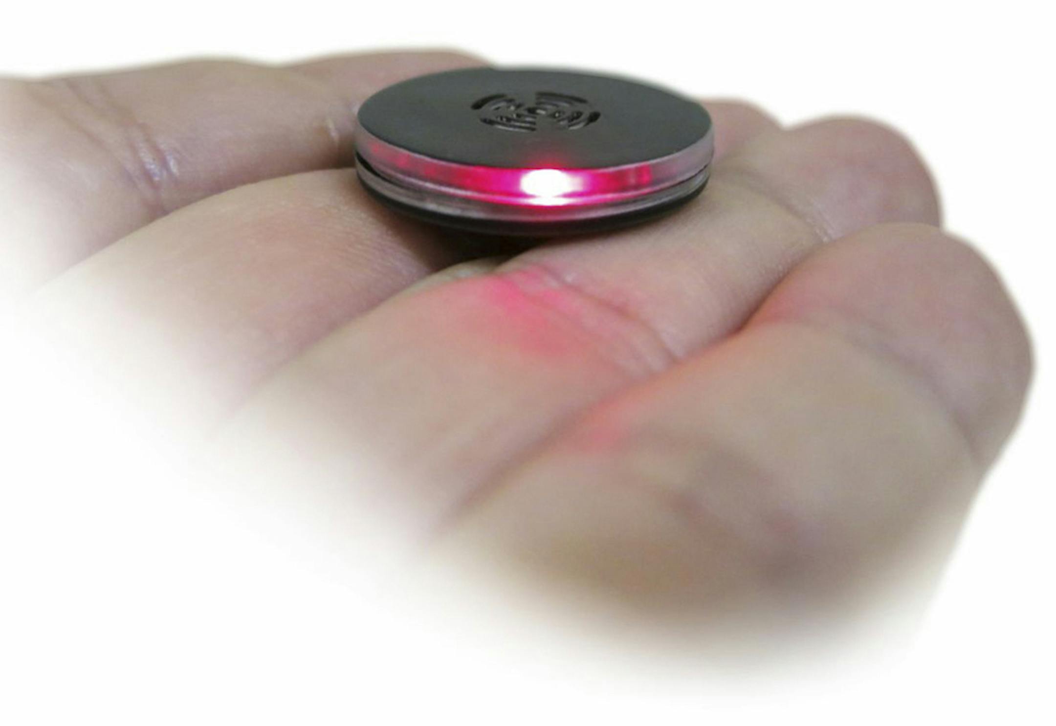 An undated handout photo of the Stick-N-Find, a bluetooth beacon that can be homed in on with a smart phone. The device contains an adhesive backing that you can stick to your keys or anything else you might lose. (Handout via The New York Times) -- NO SALES; FOR EDITORIAL USE ONLY WITH STORY SLUGGED CIR-GEEK-NOTES. ALL OTHER USE PROHIBITED. ORG XMIT: XNYT132