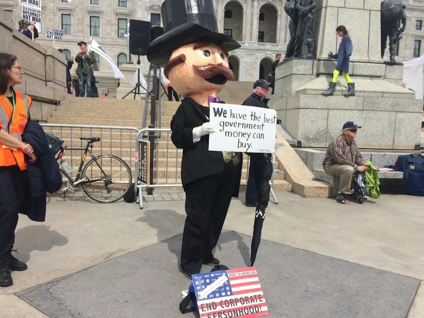 "Mr. Monopoly" wandered through the crowd.