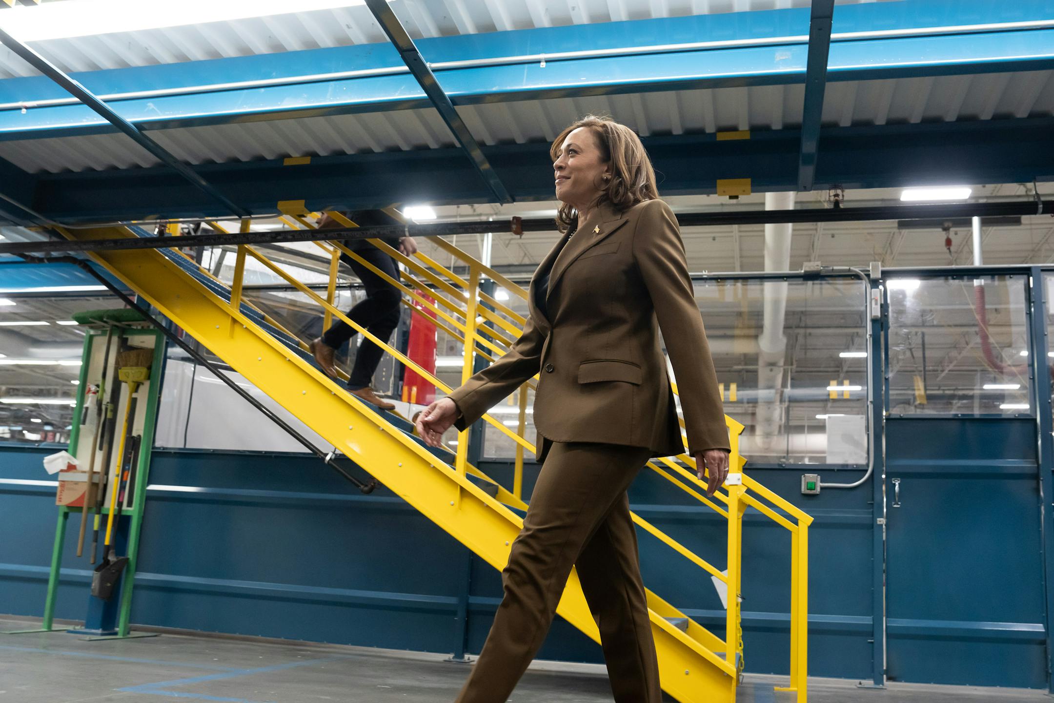 Vice President Kamala Harris tours the final assembly plant for New Flyer electric buses, Thursday, Feb. 9, 2023  St. Cloud, Minn.