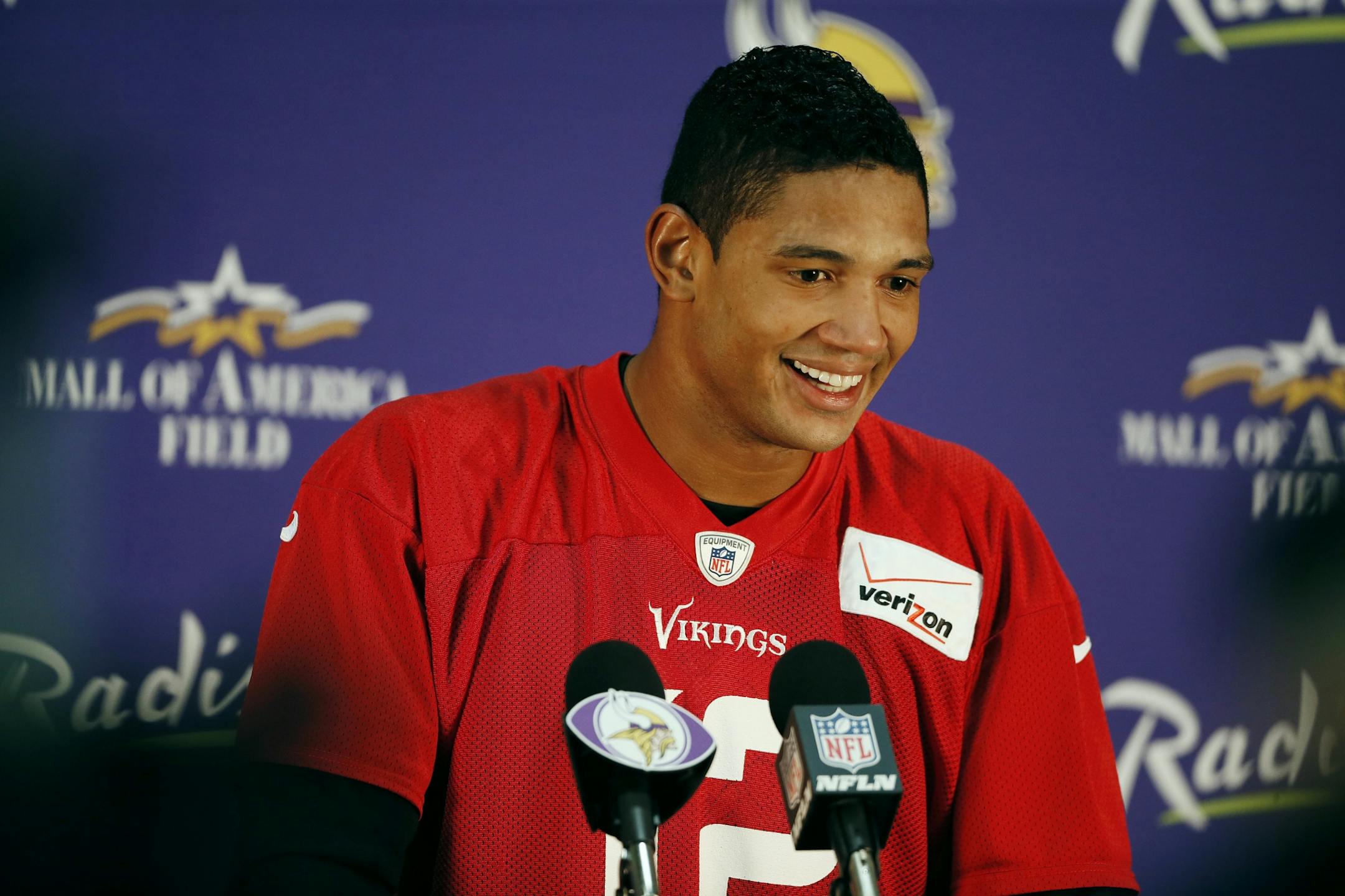 Minnesota Vikings quarterback Josh Freeman spoke to members of the media Thursday October 17, 2013 Eden Prairie, MN. Freeman will get his first start as a Viking Monday night against the Giants