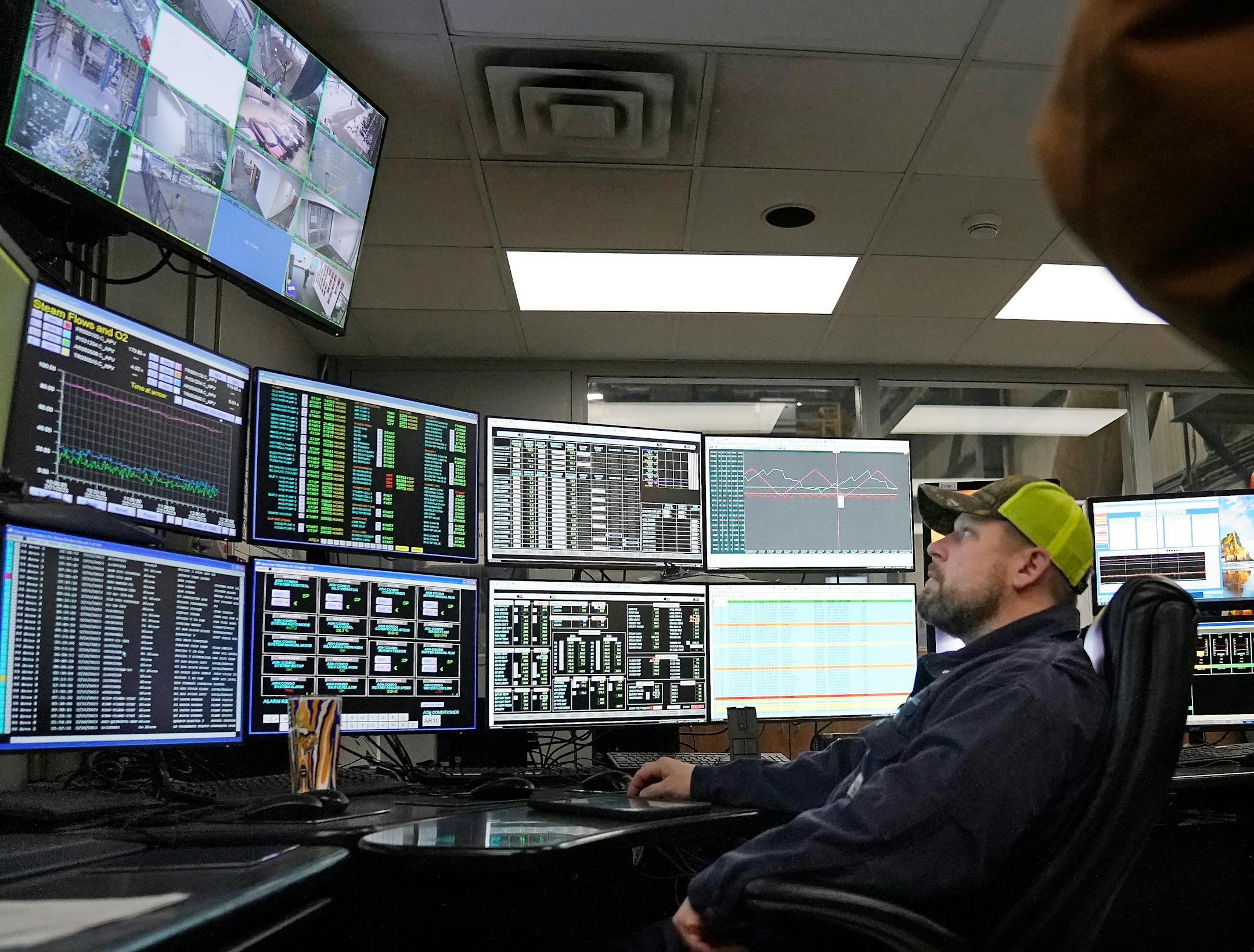 Hennepin Energy Recovery Center, or HERC, control room operator Aaron Branchaud monitors the operation.