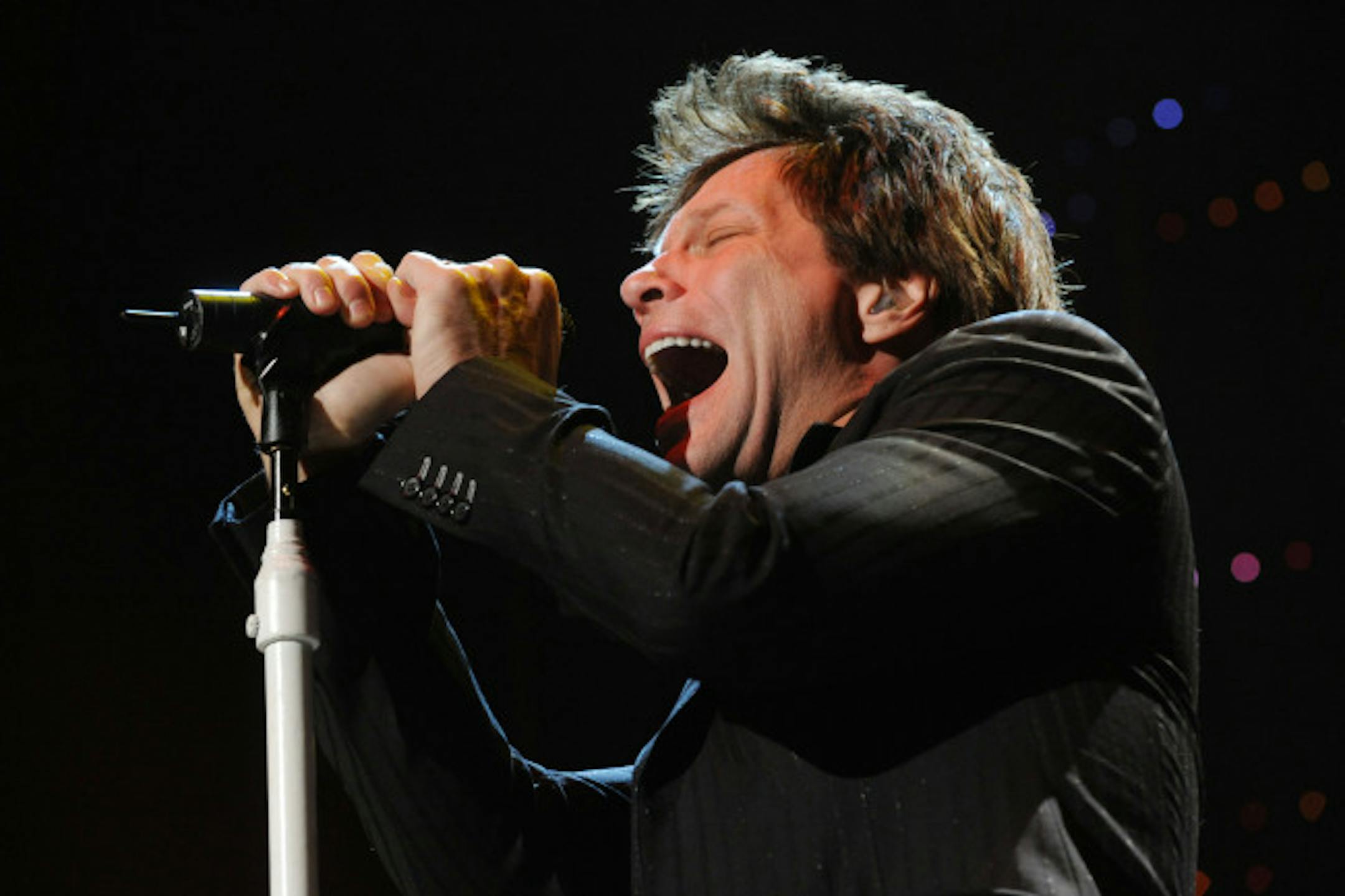 Jon Bon Jovi of Bon Jovi performs during the "Stand Up For a Cure Concert Series" at Hammerstein Ballroom in New York, Tuesday, Feb. 12, 2008. The tour is designed to raise awareness of lung cancer and is dedicated to Adam Sambora, the father of guitarist Richie Sambora, who died of cancer last year.