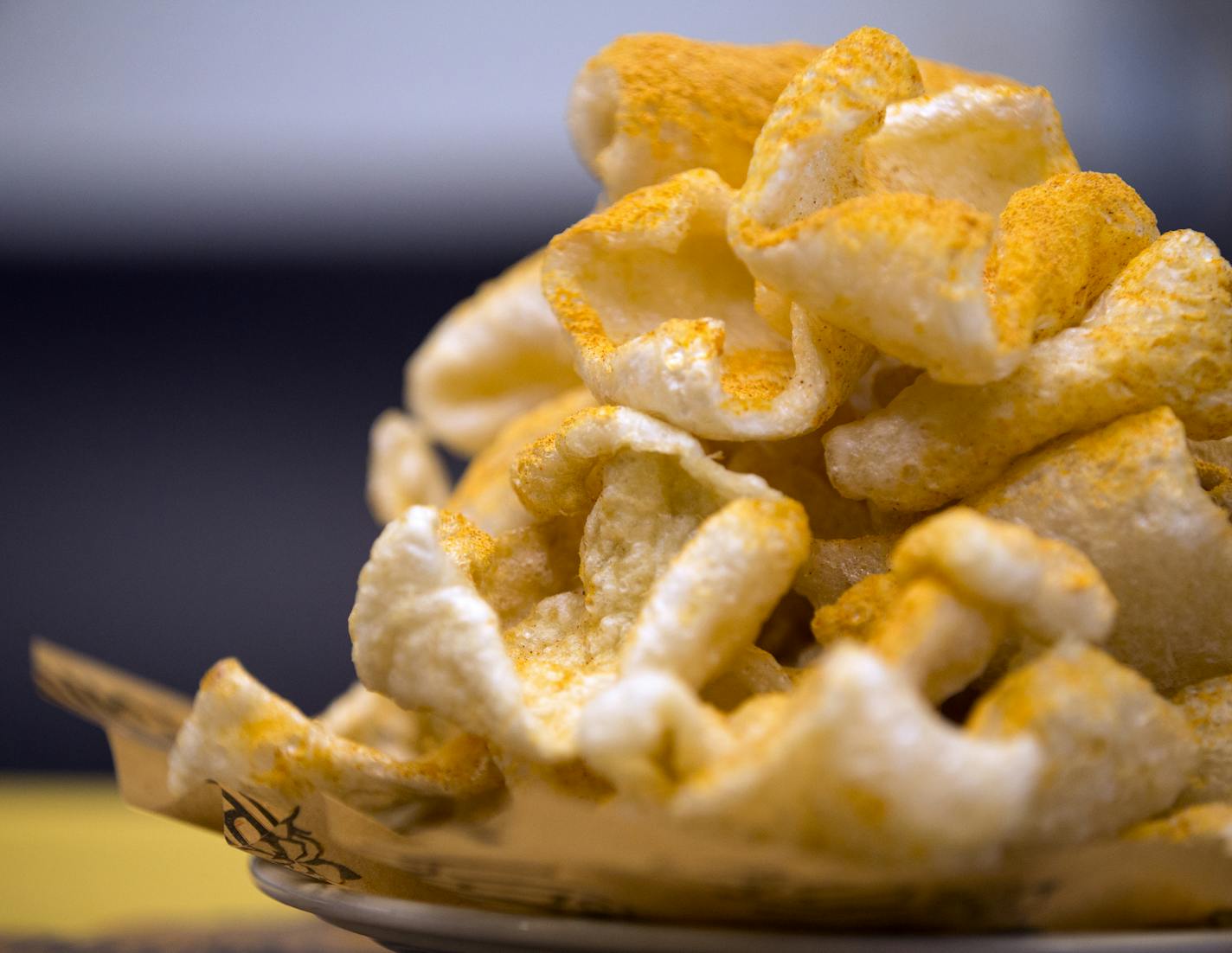 Chicharron from the restaurant Revival on display, one of their menu items offered at U.S. Bank Stadium. ] (Leila Navidi/Star Tribune) leila.navidi@startribune.com BACKGROUND INFORMATION: Officials with the Minnesota Vikings, the Minnesota Sports Facilities Authority and Aramark announce some of the local culinary partners that will be featured at U.S. Bank Stadium during a press conference on Tuesday, May 24, 2016.