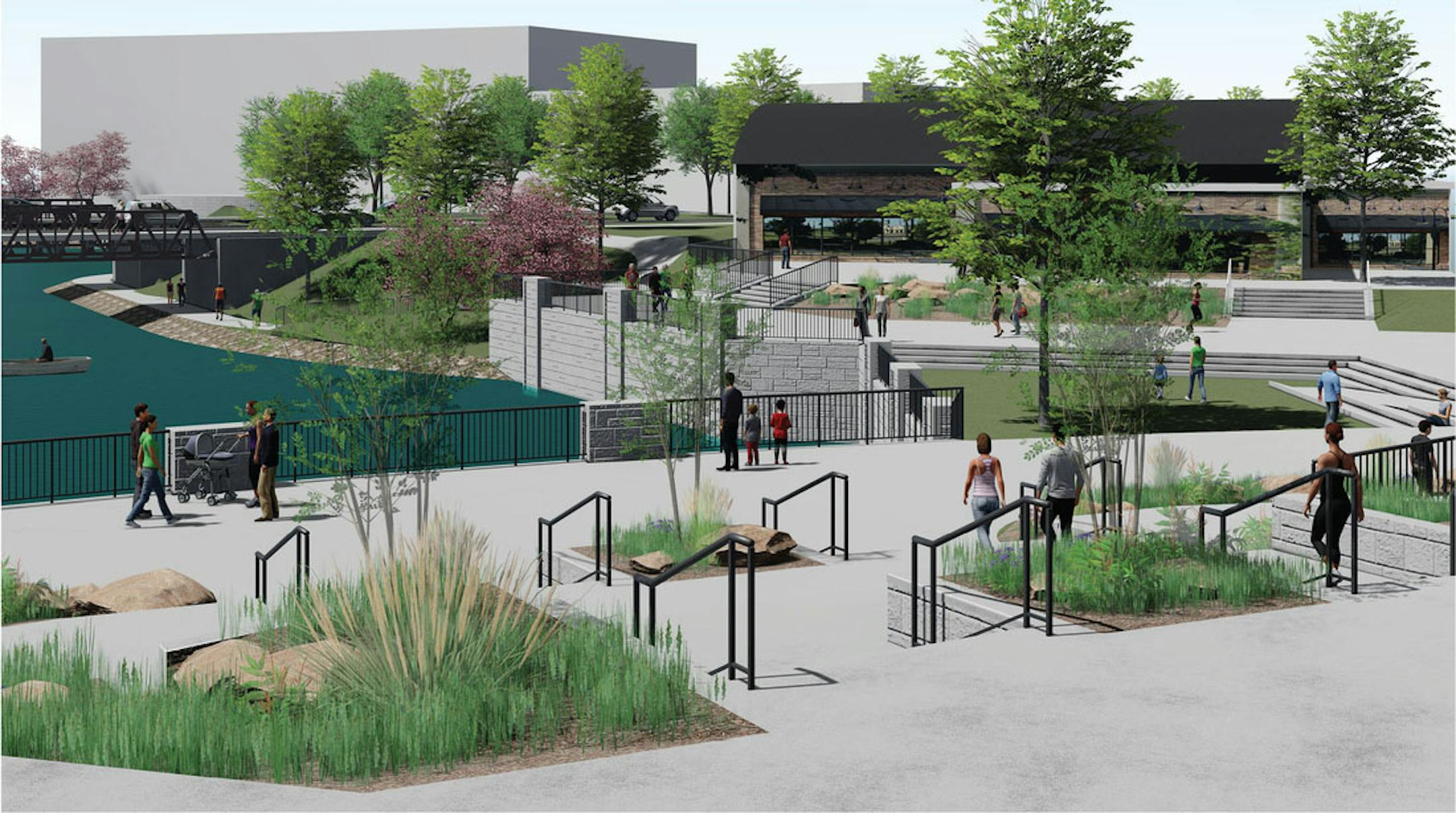 A rendering of the Hudson Gateway redevelopment project on the site of the former St. Croix Meadows dog track in Hudson, Wis.