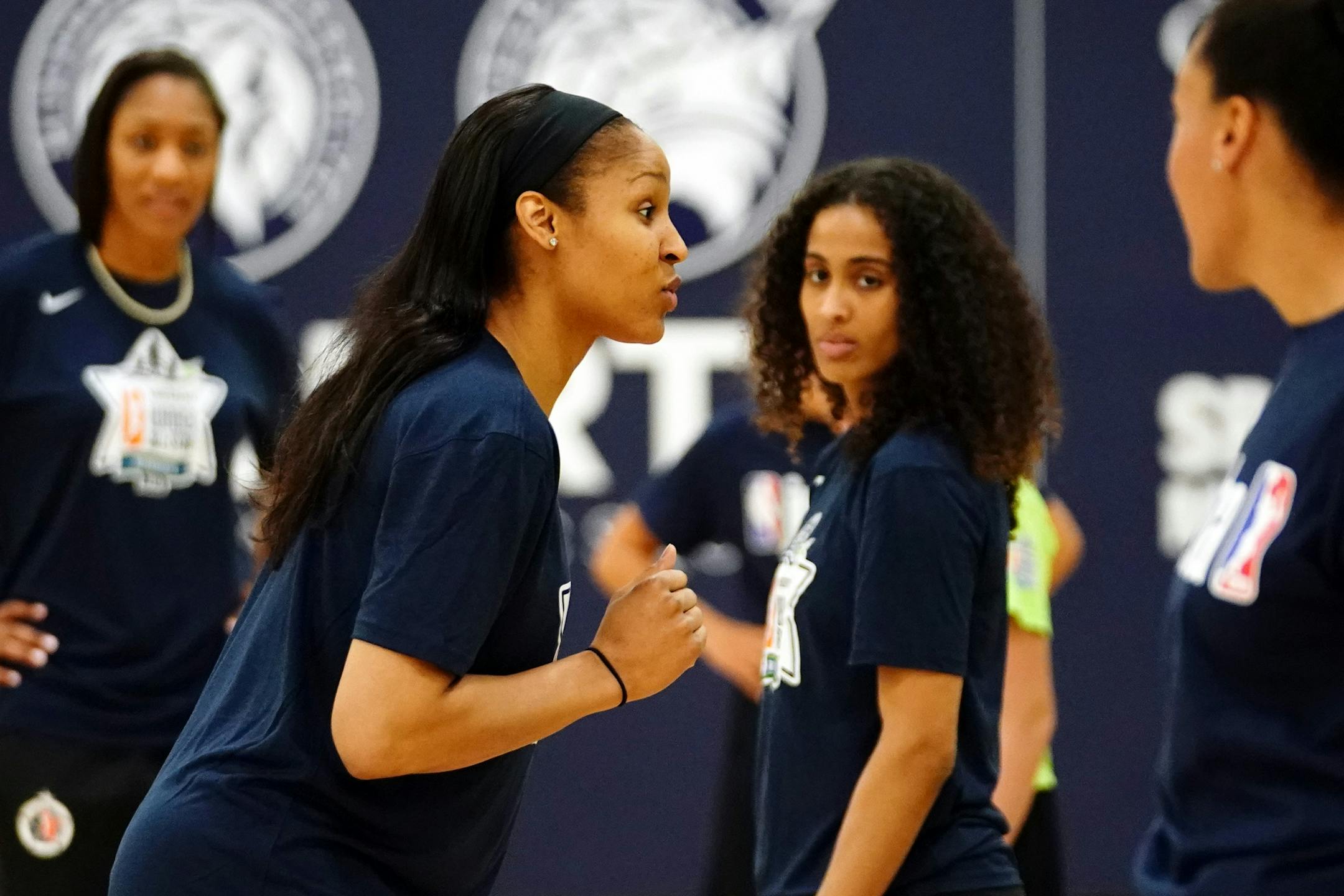 Minnesota Lynx forward Maya Moore (23) ran a warm up drill during the clinic.