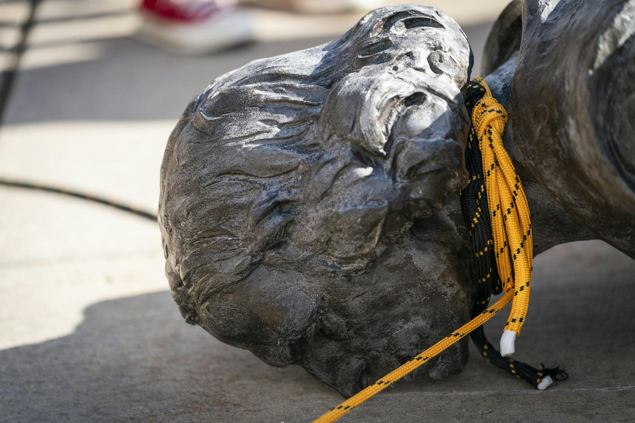 Activists pulled down the statue of Christopher Columbus in front of the Minnesota State Capitol.