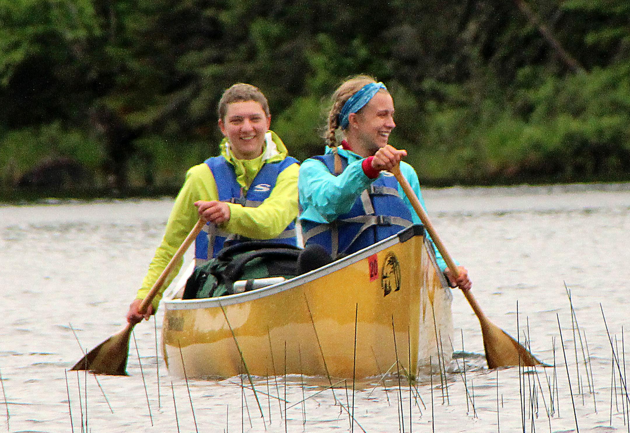 Credit: Scott Stowel
From left, childhood friends Julia Ruelle and Anna Wander canoeing in the Boundary Waters Canoe Area thanks to Ruelle, who won the trip as part of an essay contest.