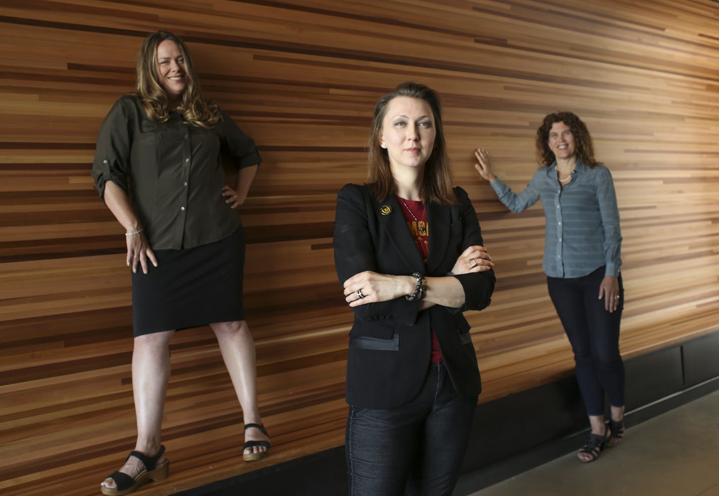 The first ladies of the Twin Cities dining scene, all who co-own four-star restaurants, gathered at CHS Field, from left: Desta Klein, Mega Hoehn and Nancy St. Pierre.