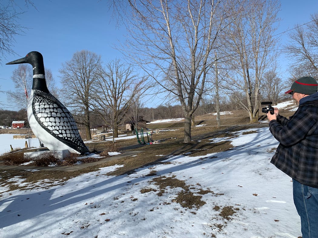 Erik Osberg shot video of Vergas’ loon statue, one of the area’s many “town gods,” which include Fergus Falls’ giant otter and Pelican Rapids’ giant pelican.