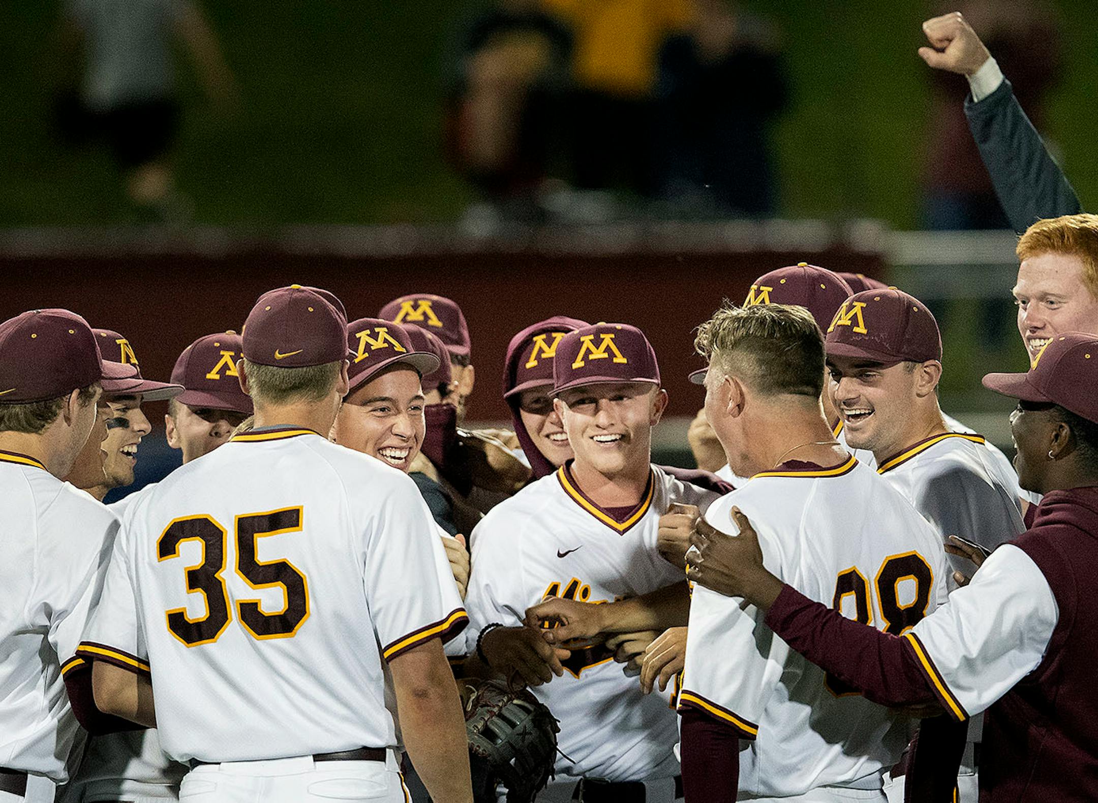 Gophers players celebrated at the end of the regional title game Sunday. They beat UCLA 13-8.