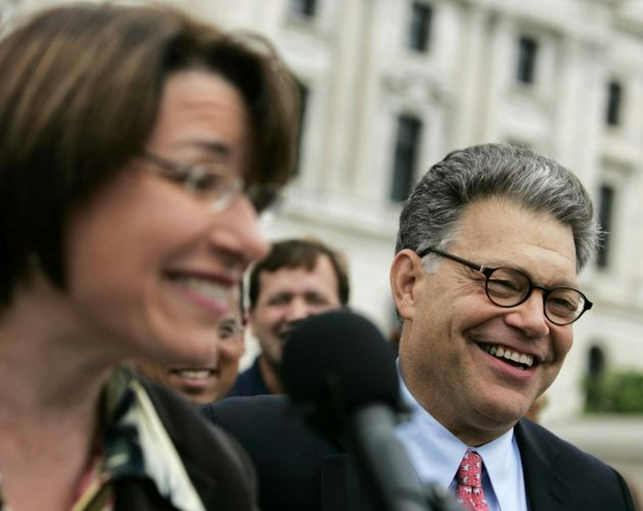 Sen. Amy Klobuchar introduced Minnesota's Senator-elect Al Franken to a crowd of supporters at Wednesday's victory rally in St. Paul.