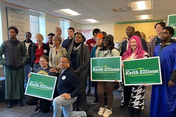 U.S. Reps. Cori Bush and Ilhan Omar joined Attorney General Keith Ellison at a get-out-the-vote event at the University of Minnesota on Friday, Oct. 2