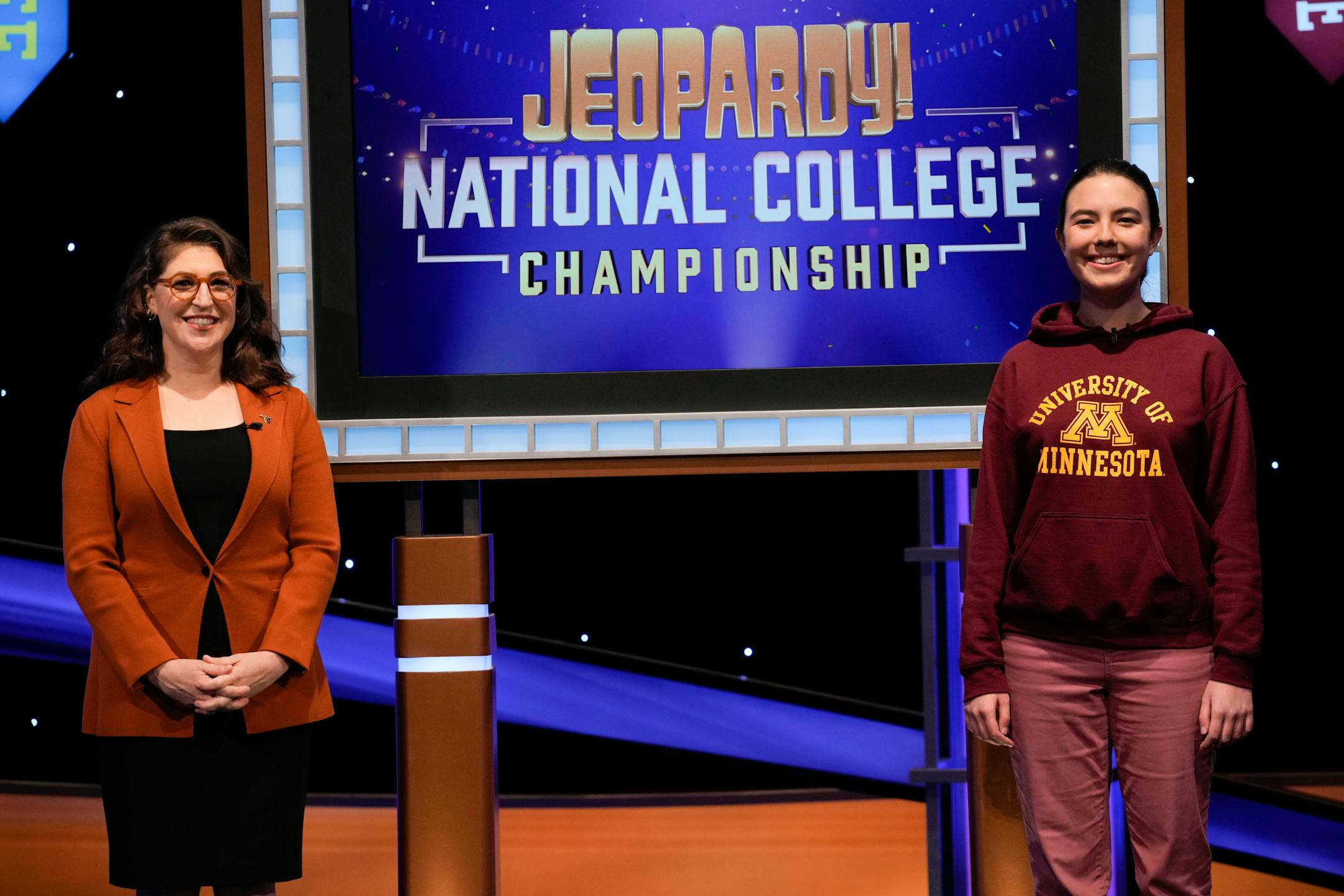 JEOPARDY! NATIONAL COLLEGE CHAMPIONSHIP - "Jeopardy! National College Championship," hosted by Mayim Bialik, debuts TUESDAY, FEB. 8 on ABC. Produced by Sony Pictures Television, "Jeopardy! National College Championship" is a multiconsecutive-night event that features 36 students from 36 colleges and universities from across the country, battling head-to-head for nine days of intense competition. (ABC/Casey Durkin)