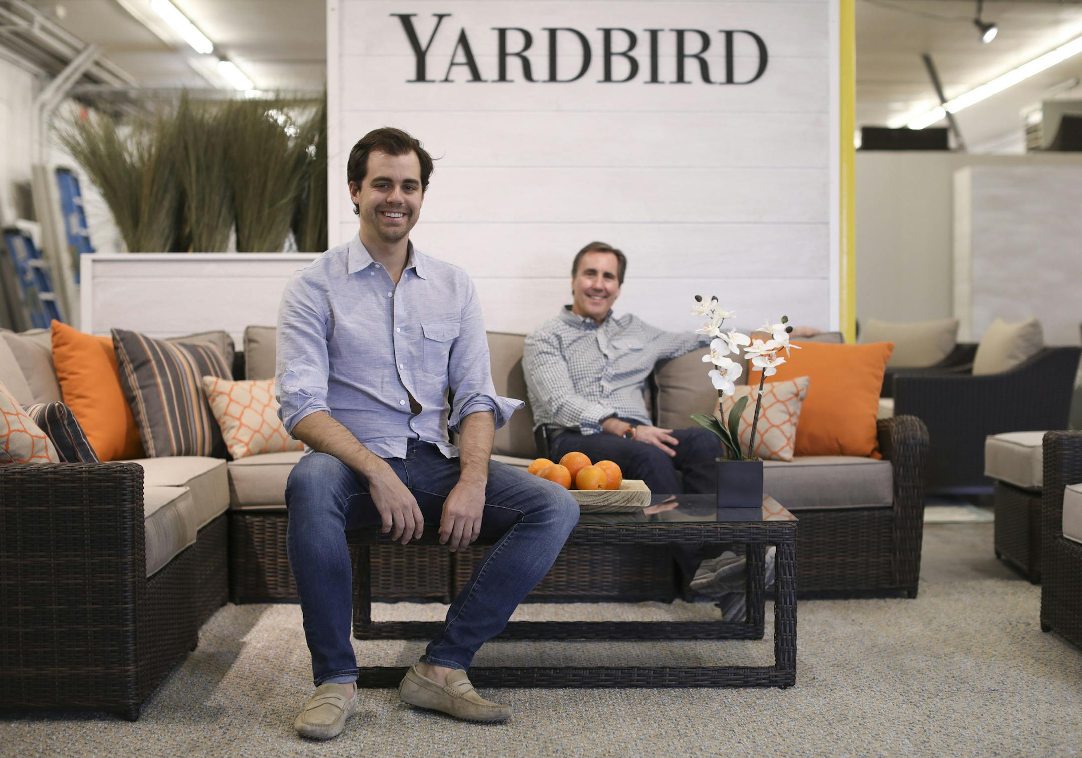 Jay Dillon with his father and partner, Bob Dillon. Their business, Yardbird, offers high-quality outdoor furniture at half the price of national retailers.