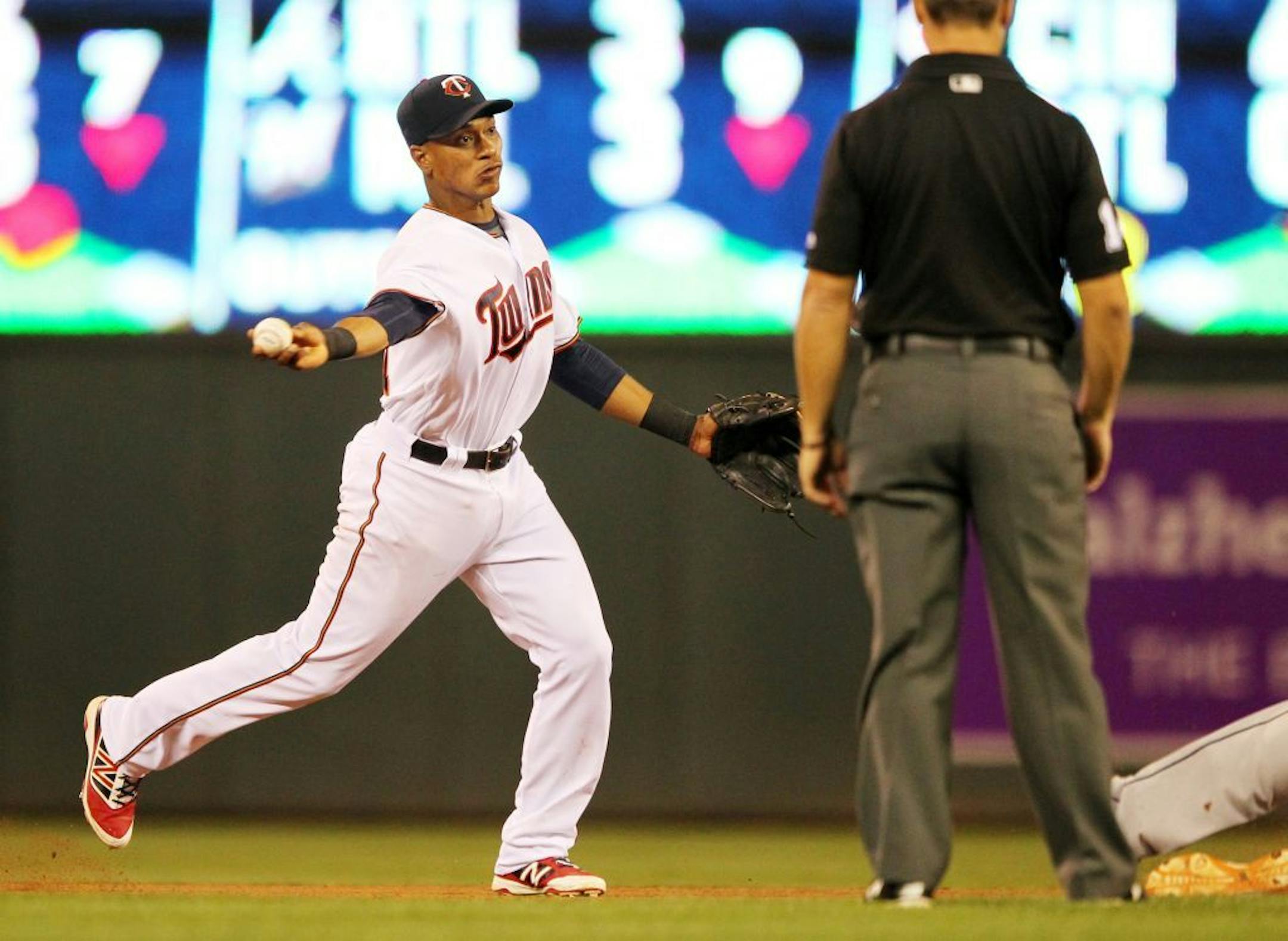 Minnesota Twins shortstop Jorge Polanco makes a play in the fifth inning against the Houston Astros during a baseball game on Monday, Aug., 8, 2016 in Minneapolis. The Twins defeated the Astros 3-1.