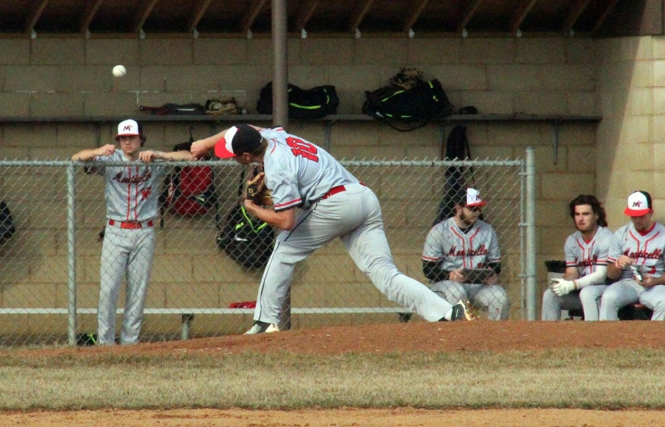 Monticello pitcher Ethan Bosacker delivered a pitch during his 19-strikeout, perfect game victory over Cambridge-Isanti on April 16.