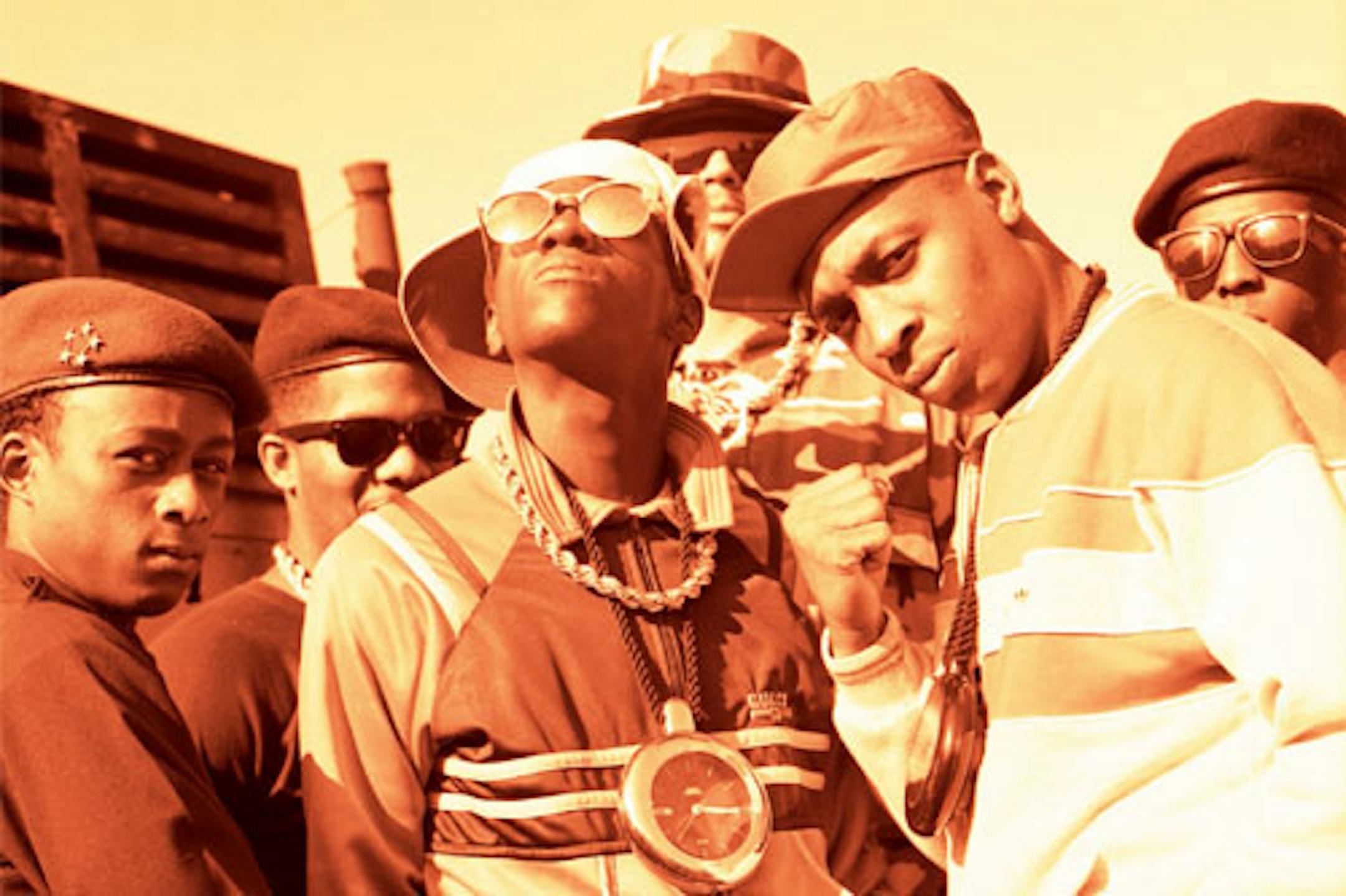 Public Enemy, led by Flavor Flav (front left) and Chuck D (front right), made the ballot for the Rock and Roll Hall of Fame.