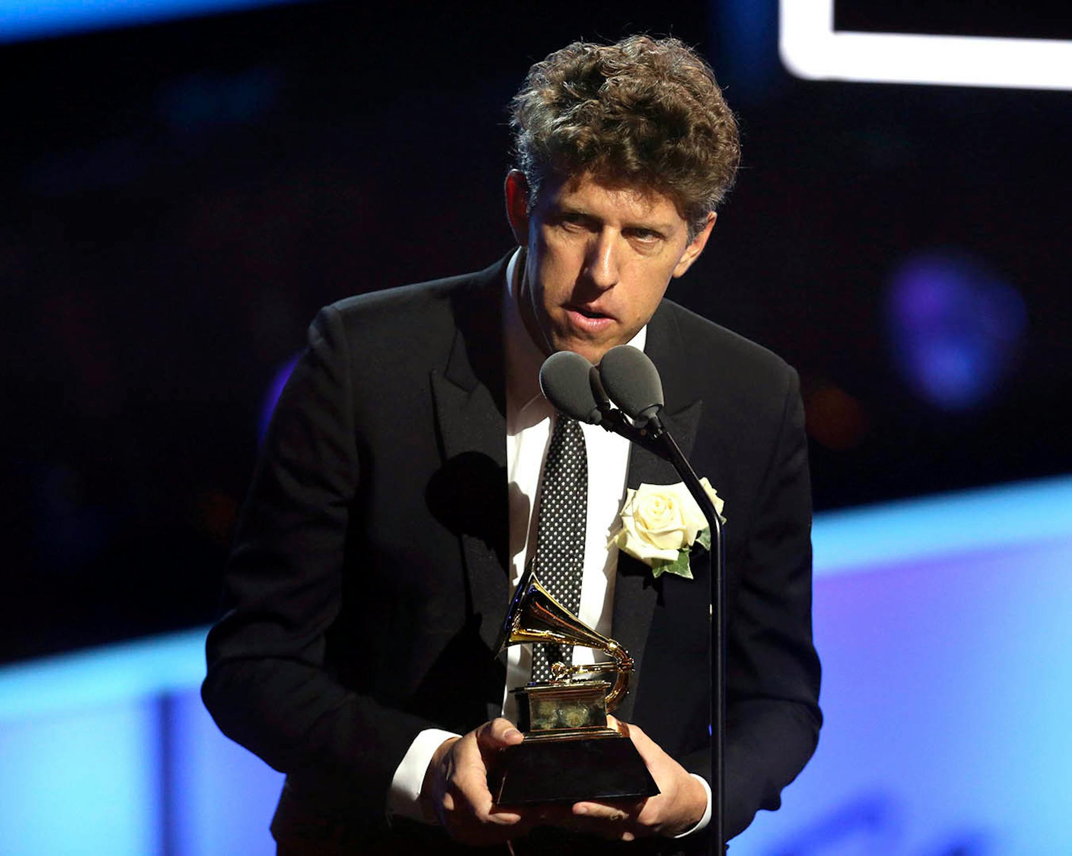 Greg Kurstin accepts the producer of the year, non-classical award at the 60th annual Grammy Awards at Madison Square Garden on Sunday, Jan. 28, 2018, in New York.