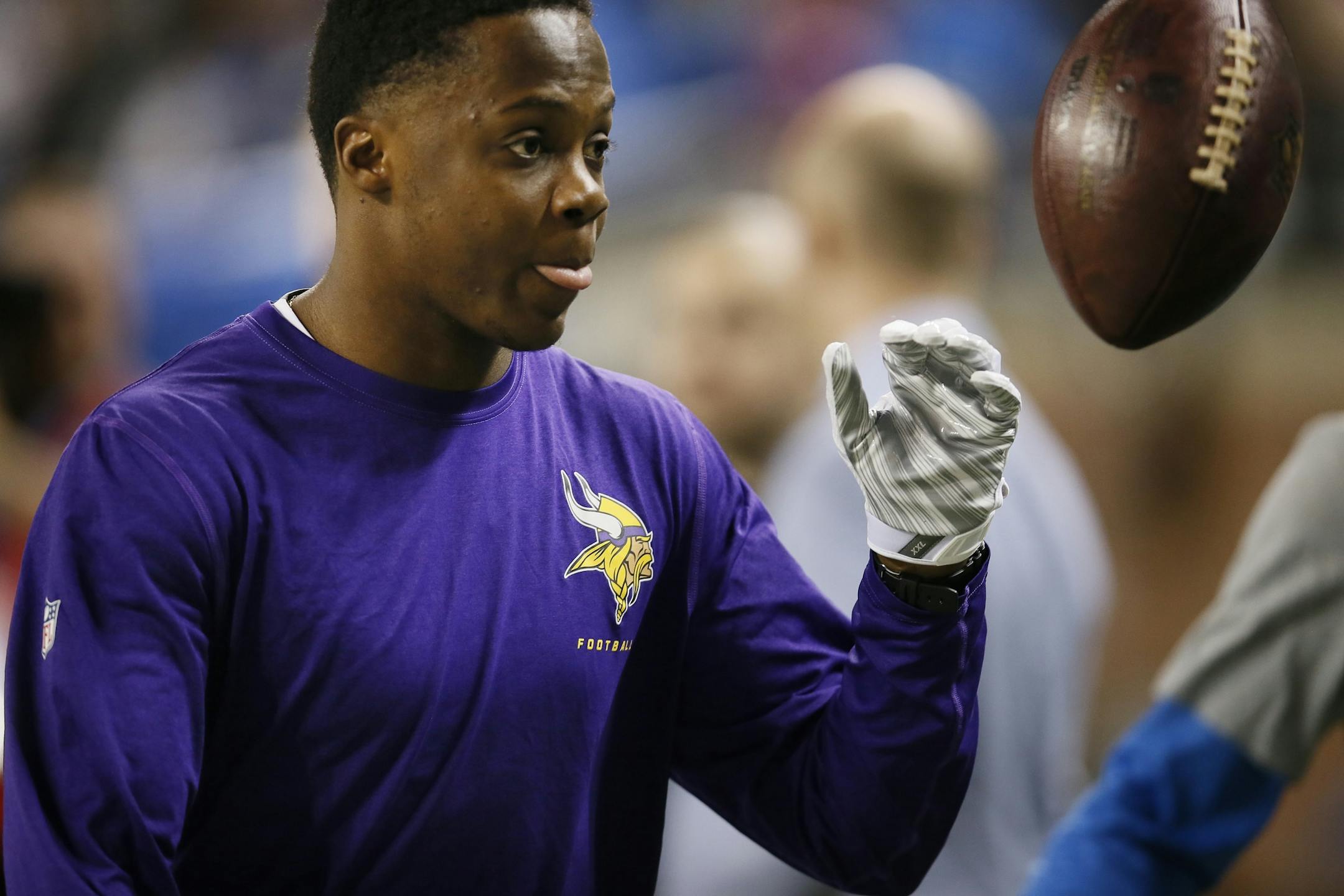 Minnesota Vikings quarterback Teddy Bridgewater (5) warmed up at Ford Field Sunday December 14, 2014 in Detroit , MI.