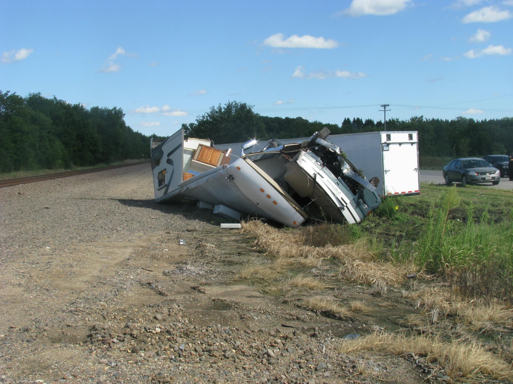 Wreckage from a crash near Independence. The motor home hit the car from behind on Hwy. 12.