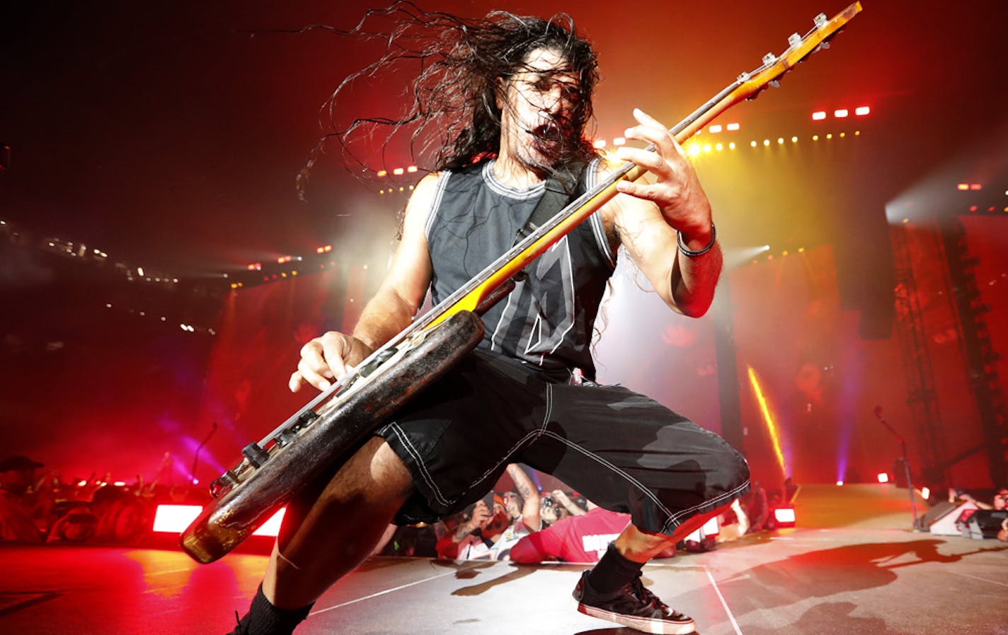 Metallica&#x2019;s Robert Trujillo at U.S. Bank Stadium last year.