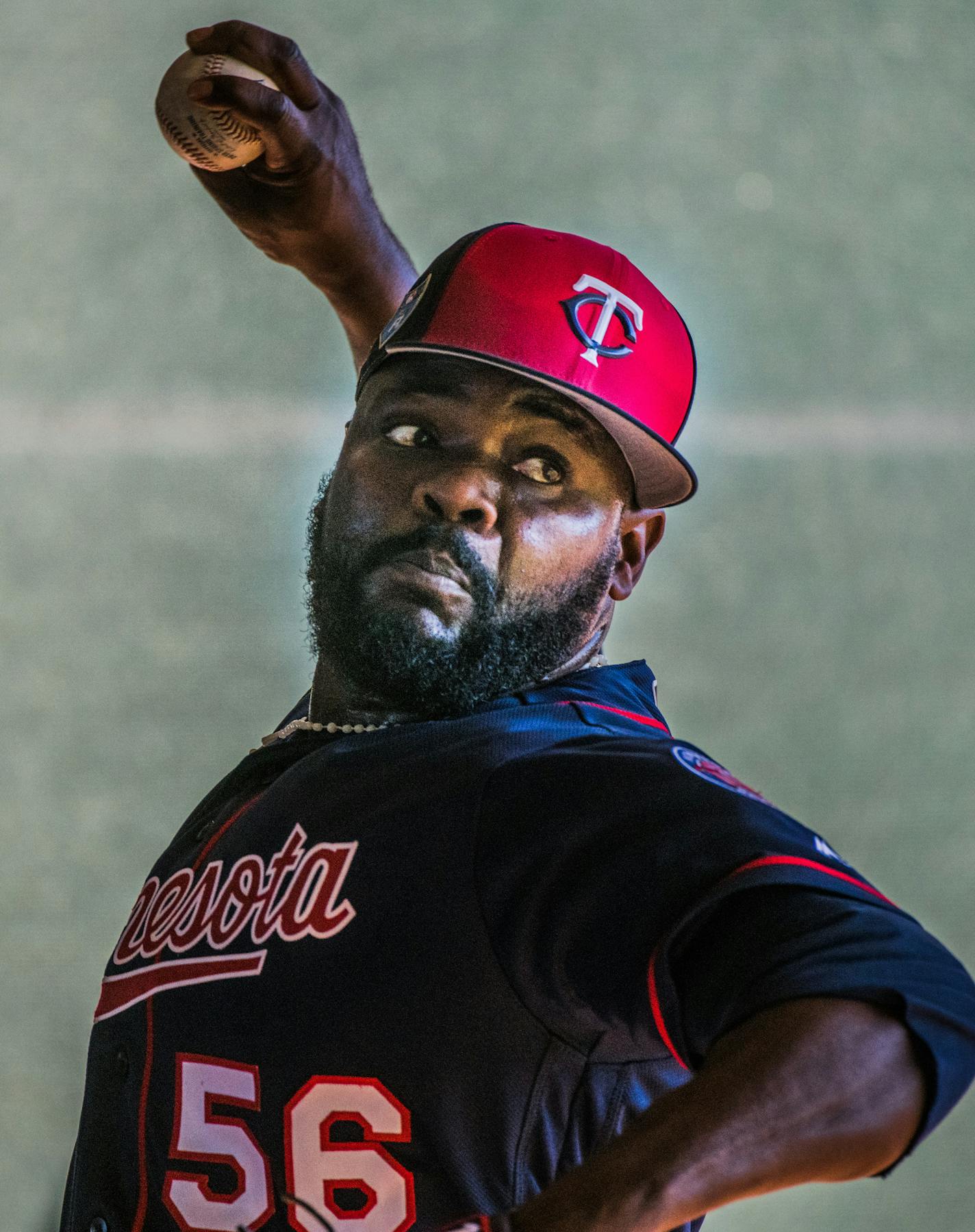 Twins pitcher Fernando Rodney practiced his throw in the bullpen. ] MARK VANCLEAVE &#xef; mark.vancleave@startribune.com * Third day of pitcher and catcher workouts at Twins spring training in Fort Myers, Florida on Friday, Feb. 16, 2018.