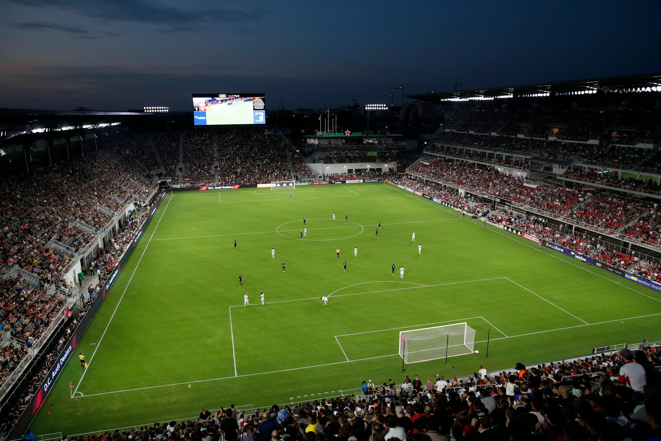 D.C. United and Vancouver Whitecaps play during the first half of an MLS soccer match, in this general view of Audi Field, Saturday, July 14, 2018, in Washington. (AP Photo/Alex Brandon)
