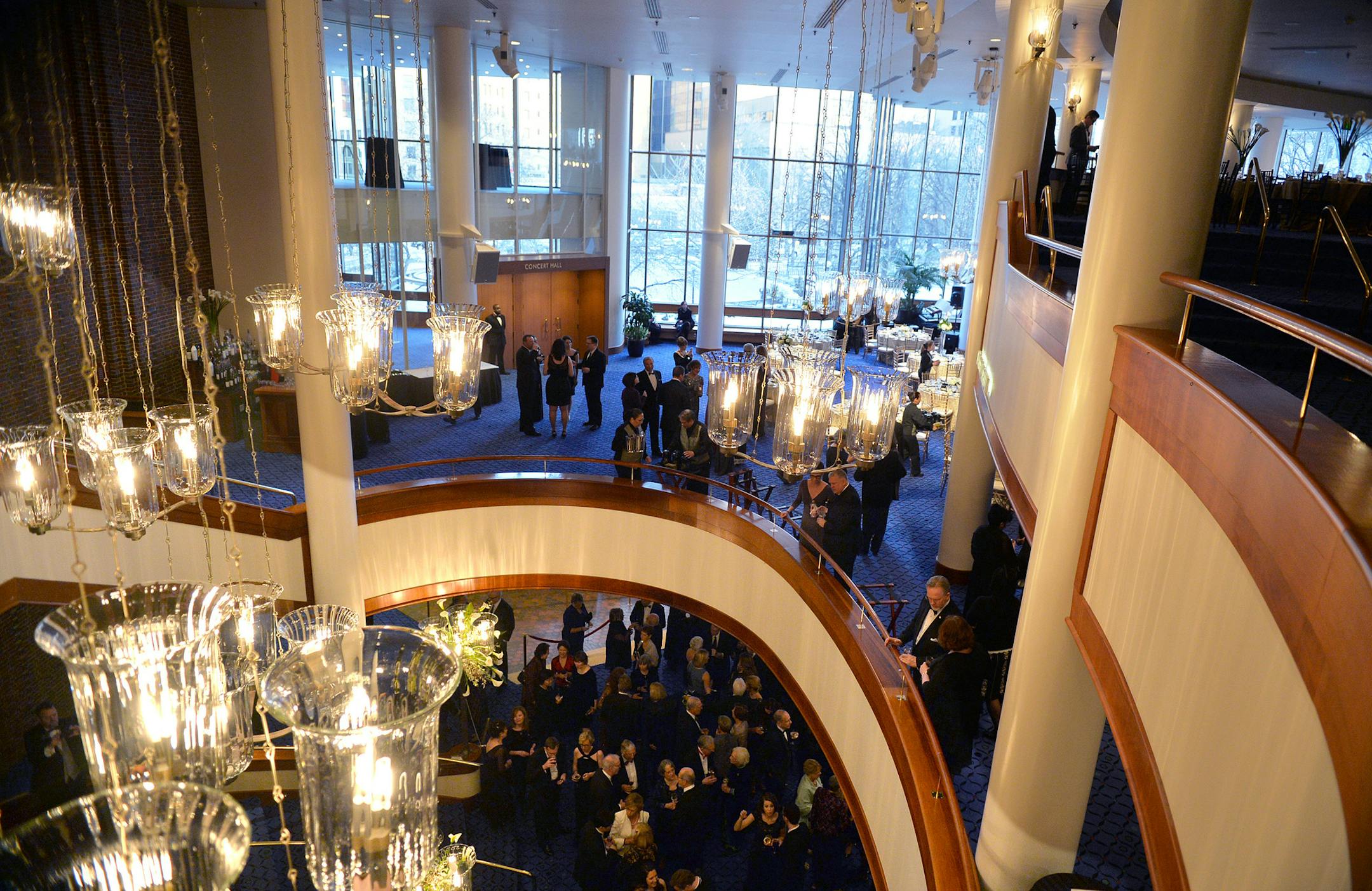 The second floor of the Ordway's lobby hosted tables for dinner as well as the cocktail reception prior to the grand opening of the $42 concert hall. ] (SPECIAL TO THE STAR TRIBUNE/BRE McGEE)