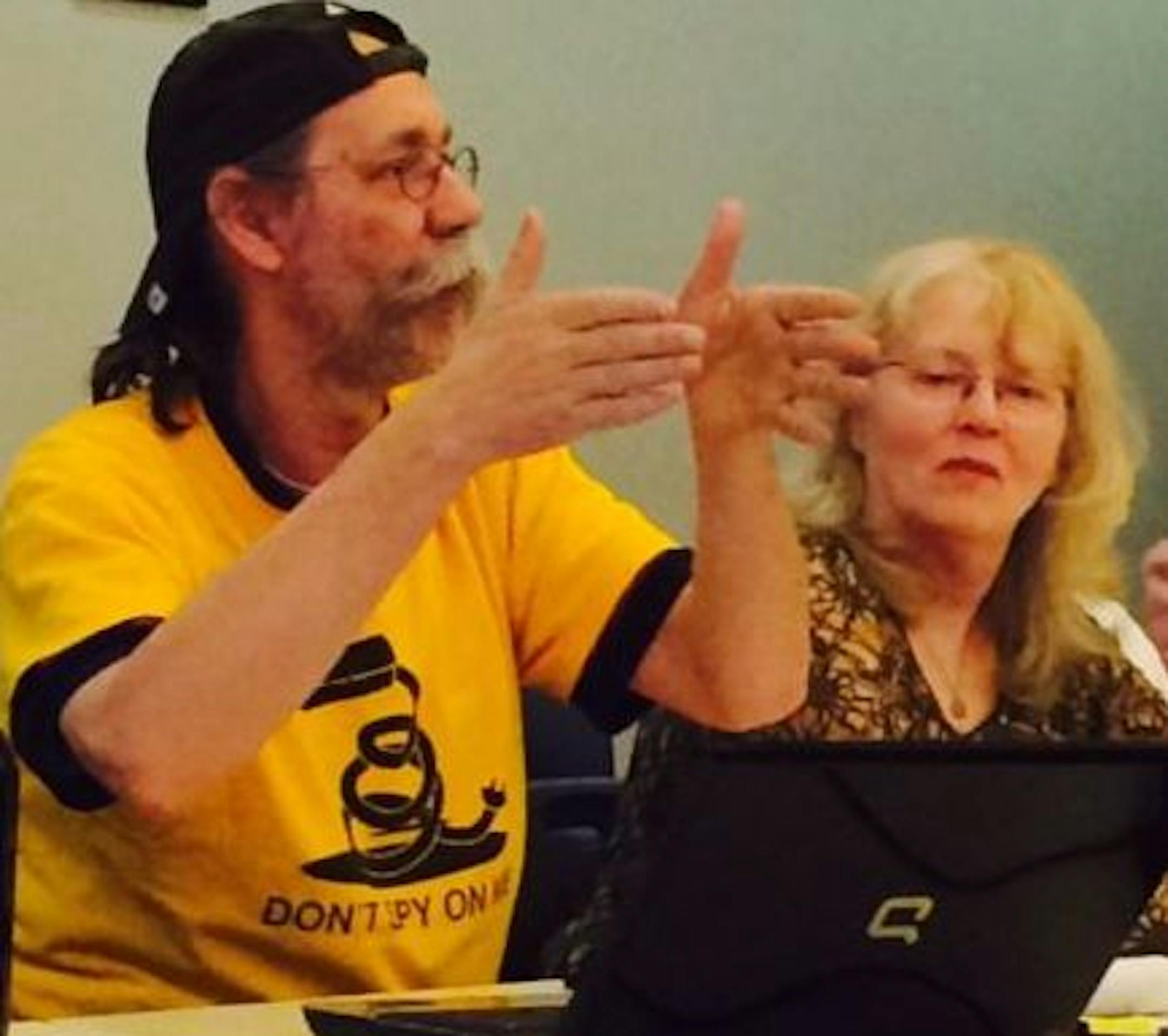 Rich Neumeister makes a point at a May seminar on police records in St. Paul.