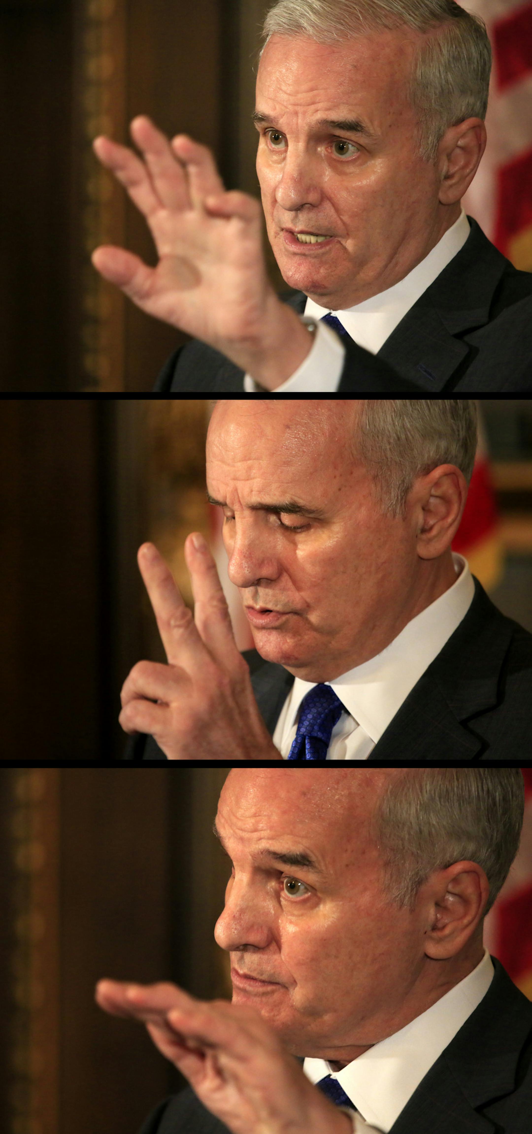 Gov. Mark Dayton is asking Minnesota's wealthiest citizens to pay more than a billion dollars in new income taxes in order to boost state funding for schools and colleges by nearly $900 million. The Democratic governor released the updated budget proposal Thursday. As expected, Dayton dropped a proposed sales tax overhaul that generated strong opposition from business leaders. ] St. Paul, MN - 03/14/2012