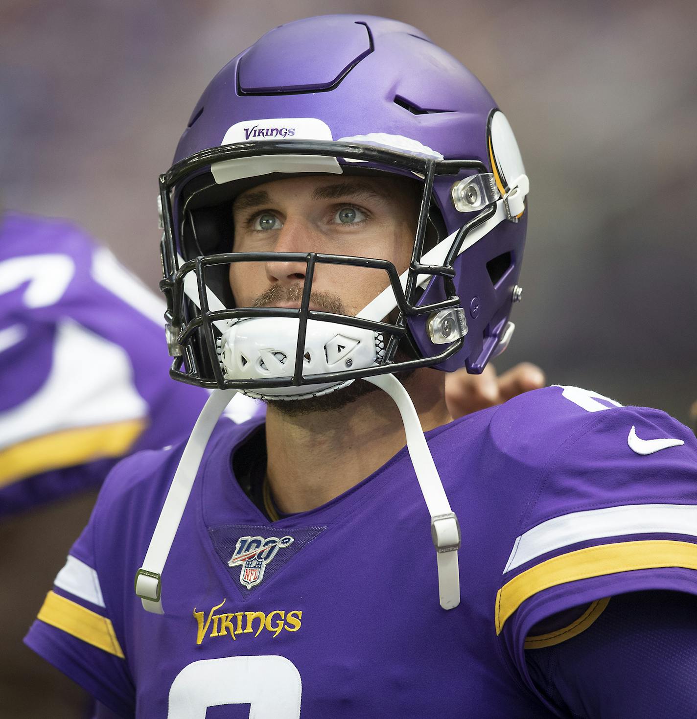 Minnesota Vikings quarterback Kirk Cousins watched the game from the bench in the fourth quarter as the Minnesota Vikings took on the Arizona Cardinals at US Bank Stadium, Saturday, August 24, 2019 in Minneapolis, MN. ] ELIZABETH FLORES &#x2022; liz.flores@startribune.com