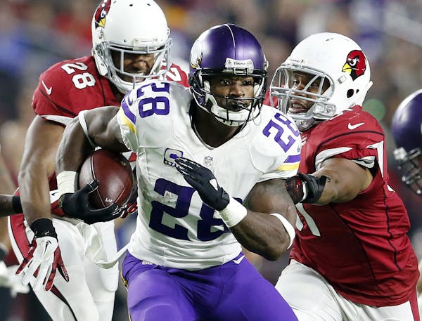 Adrian Peterson won his third NFL rushing title last season at age 30. He gained 1,485 yards, the third-highest total of his career.