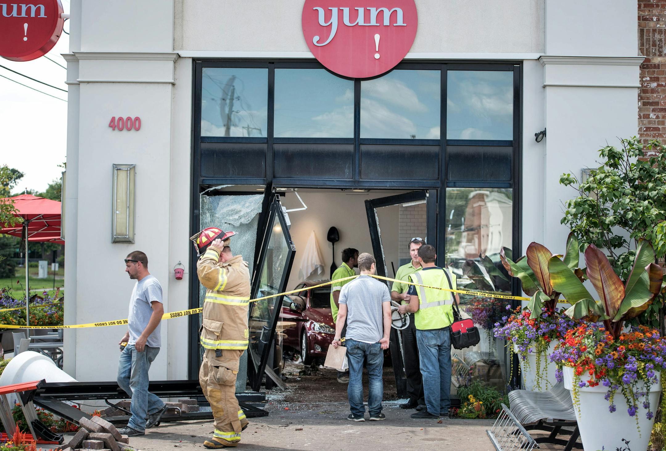 A vehicle crashed through the doors of Yum Kitchen and Bakery on 4000 Minnetonka Blvd, St. Louis Park Wednesday afternoon. ] GLEN STUBBE * gstubbe@startribune.com Wednesday, July 22, 2015