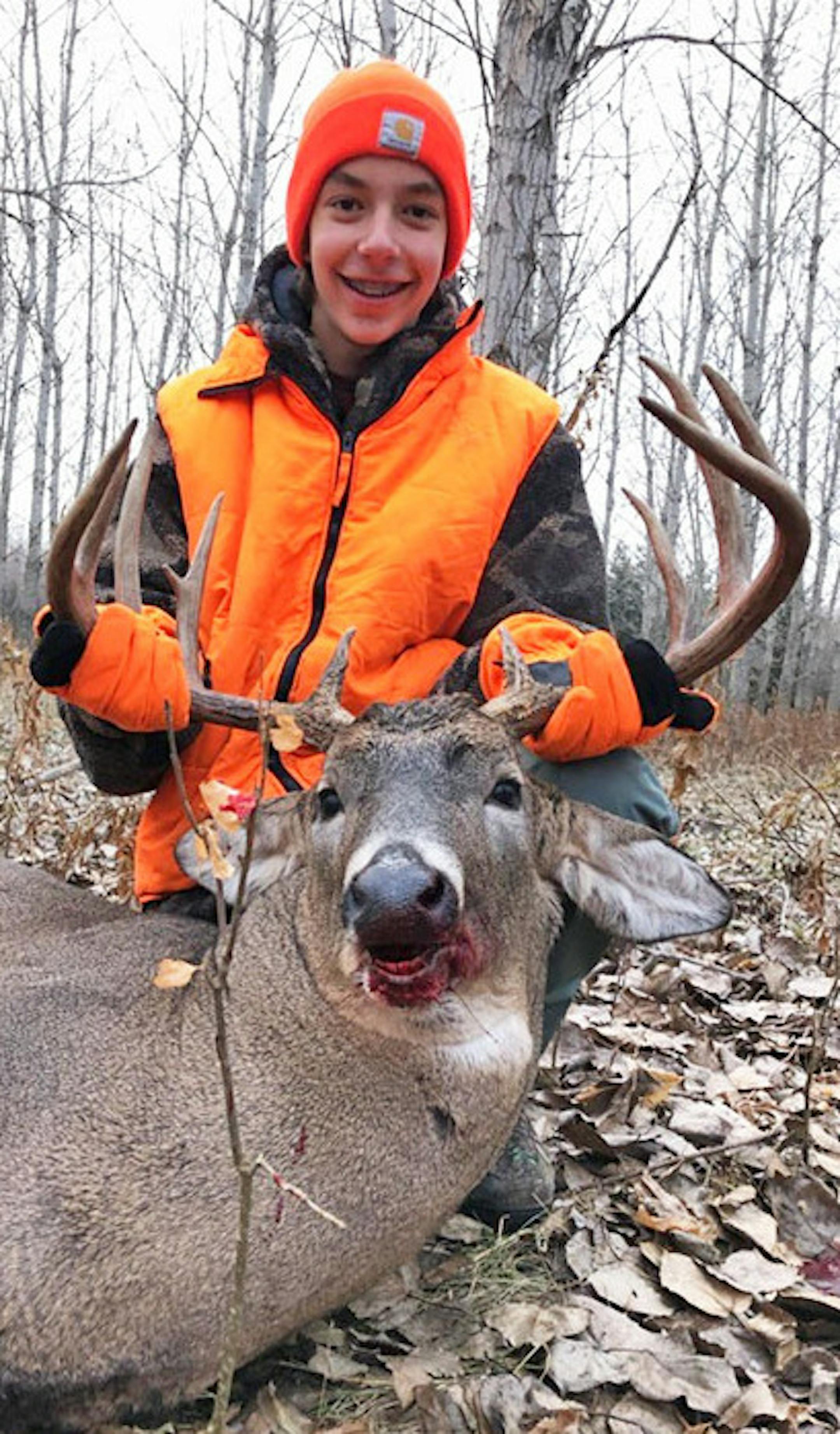 Jacob Pearson’s first shot as a deer hunter connected with this 11-point buck on family land in New York Mills. Jacob is 14 and has already made plans to hunt next season.