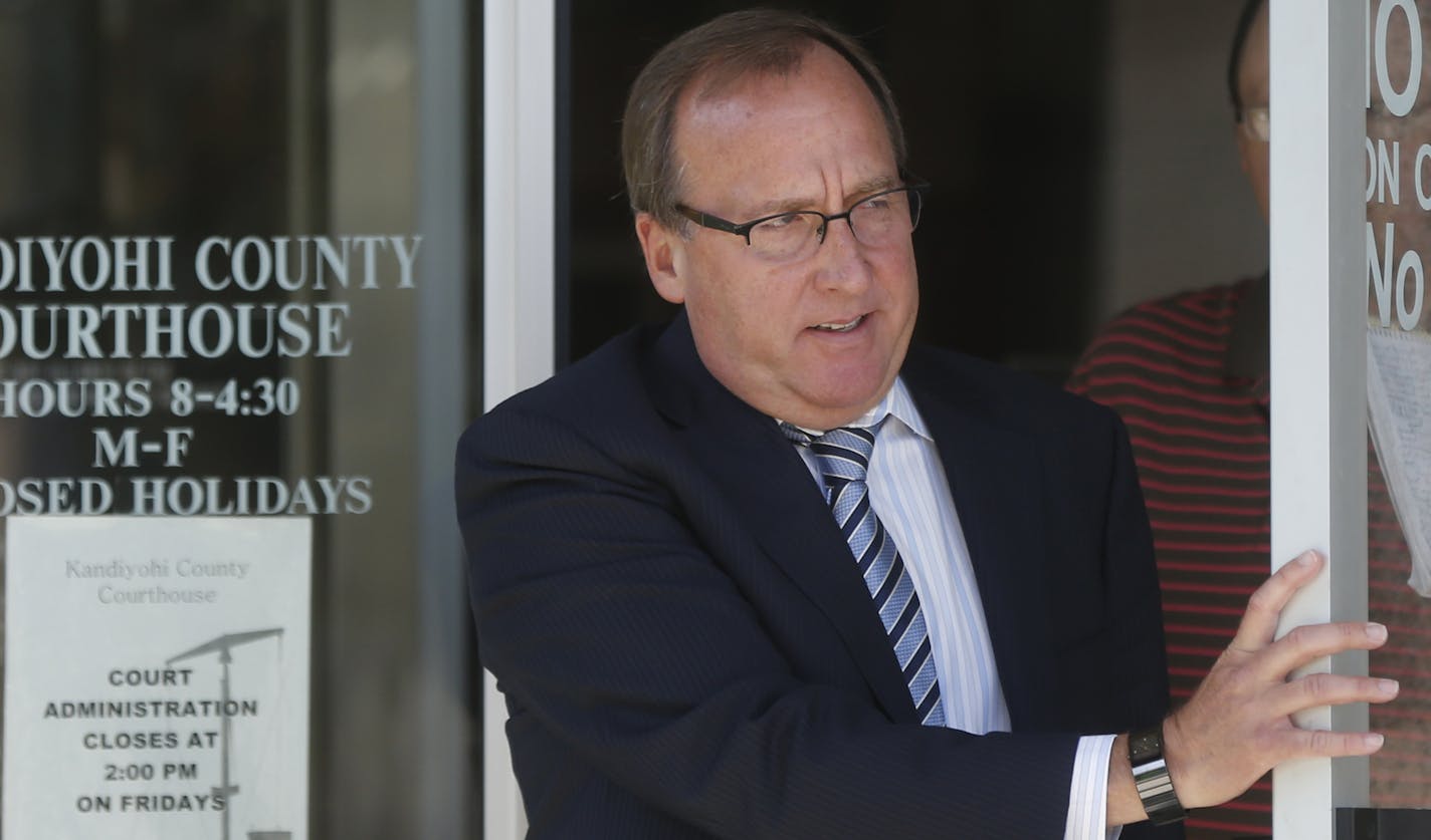 At the Kandiyohi Courthouse where Robert Warwick pleaded guilty to killing his grandmother on July 2, 2014, defense attorney Daniel Mohs made a statement to press about his client's life sentence with a possibility of parole after a mandatory 30 years.] rtsong-taatarii@startribune.com