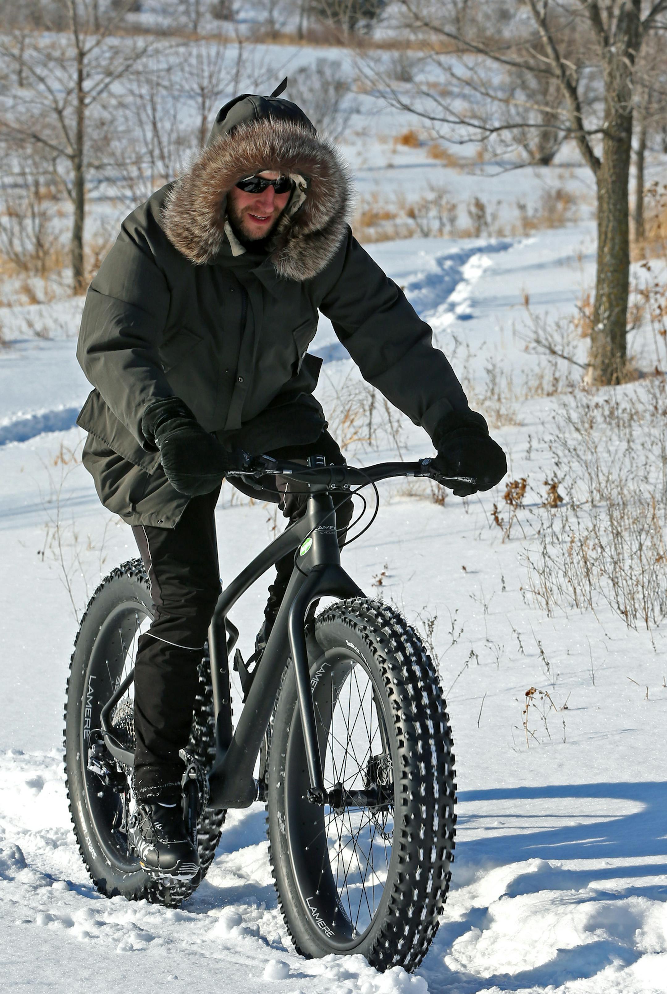 Buzzy LaMere rode his fat bike on the trails at the Murphy-Hanrehan Park Reserve on 1/18/14.] Bruce Bisping/Star Tribune bbisping@startribune.com Buzzy LaMere/source.