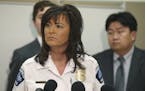 FILE - In this March 30, 2016, file photo, Minneapolis Police Chief Janee Harteau speaks at a news conference, in Minneapolis. In an interview aired W